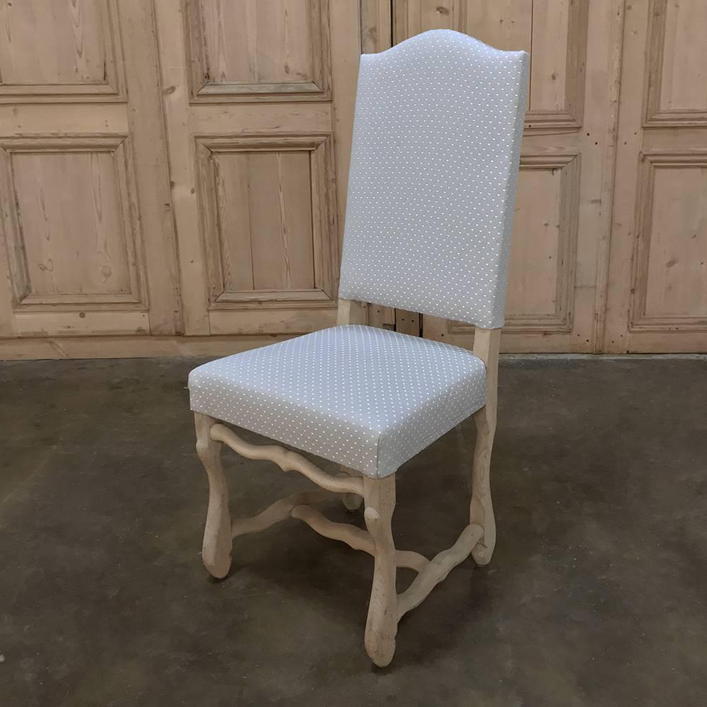 Set of 12 Antique French Os de Mouton Stripped Dining Chairs, Newly Upholstered  3