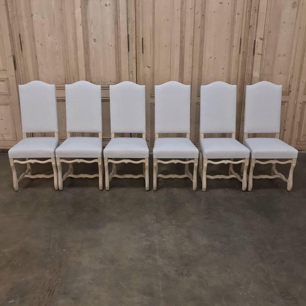 Set of 12 Antique French Os de Mouton Stripped Dining Chairs, Newly Upholstered  In Good Condition In Dallas, TX