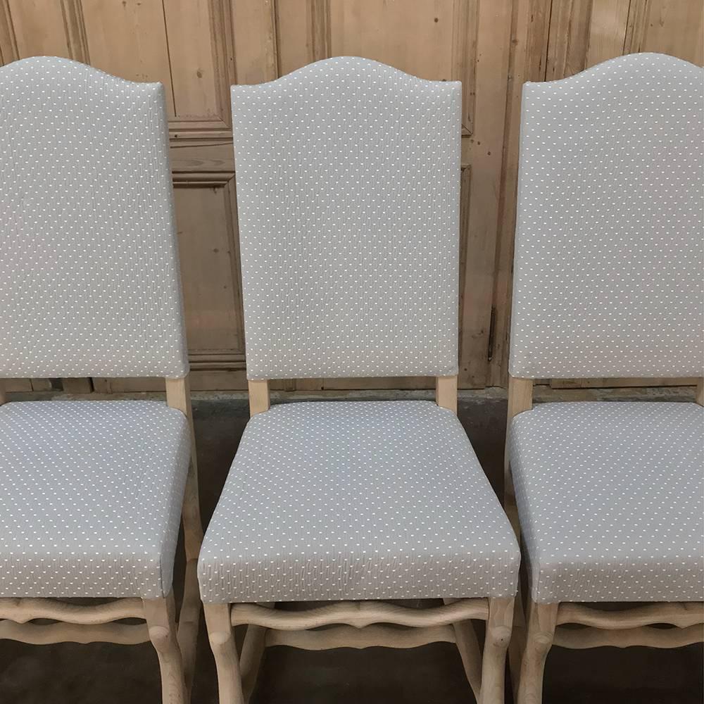 Linen Set of 12 Antique French Os de Mouton Stripped Dining Chairs, Newly Upholstered 