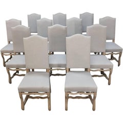 Set of 12 Antique French Os de Mouton Stripped Dining Chairs, Newly Upholstered 