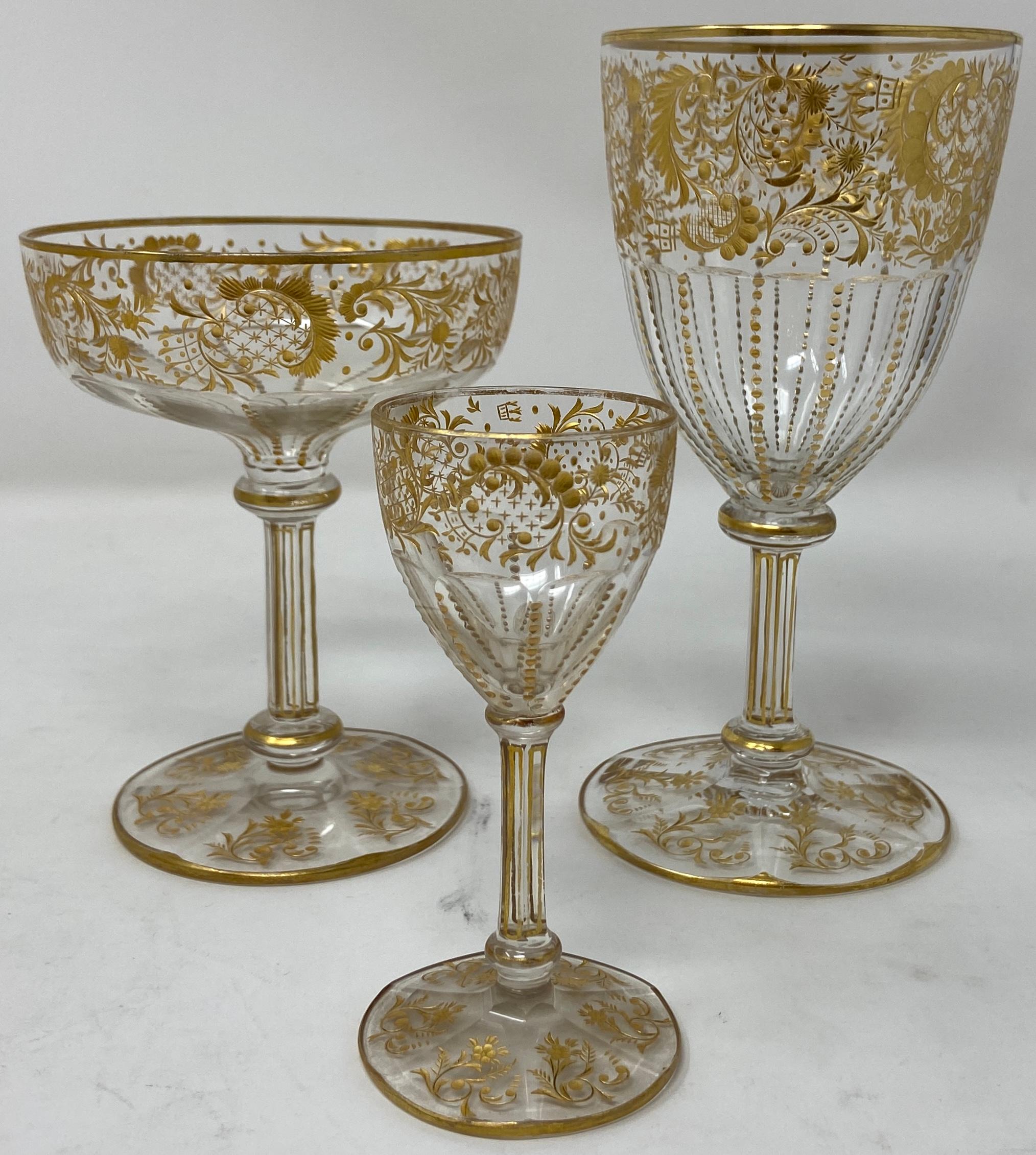 Set of 12 Antique French Val Saint Lambert Gold-Etched Crystal Champagne Coupes 2