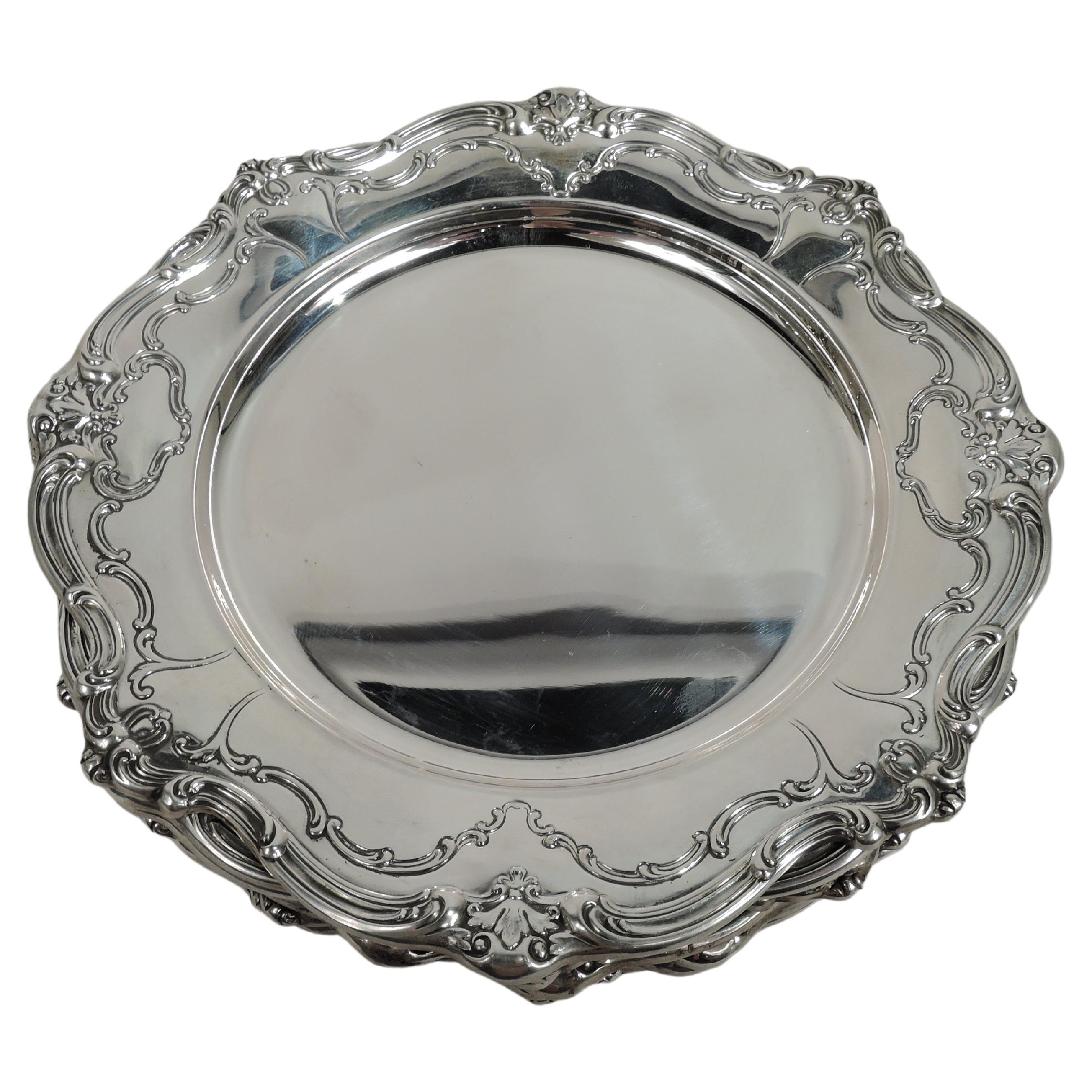 Set of 12 English Art Deco Heavy Sterling Silver Bread and Butter