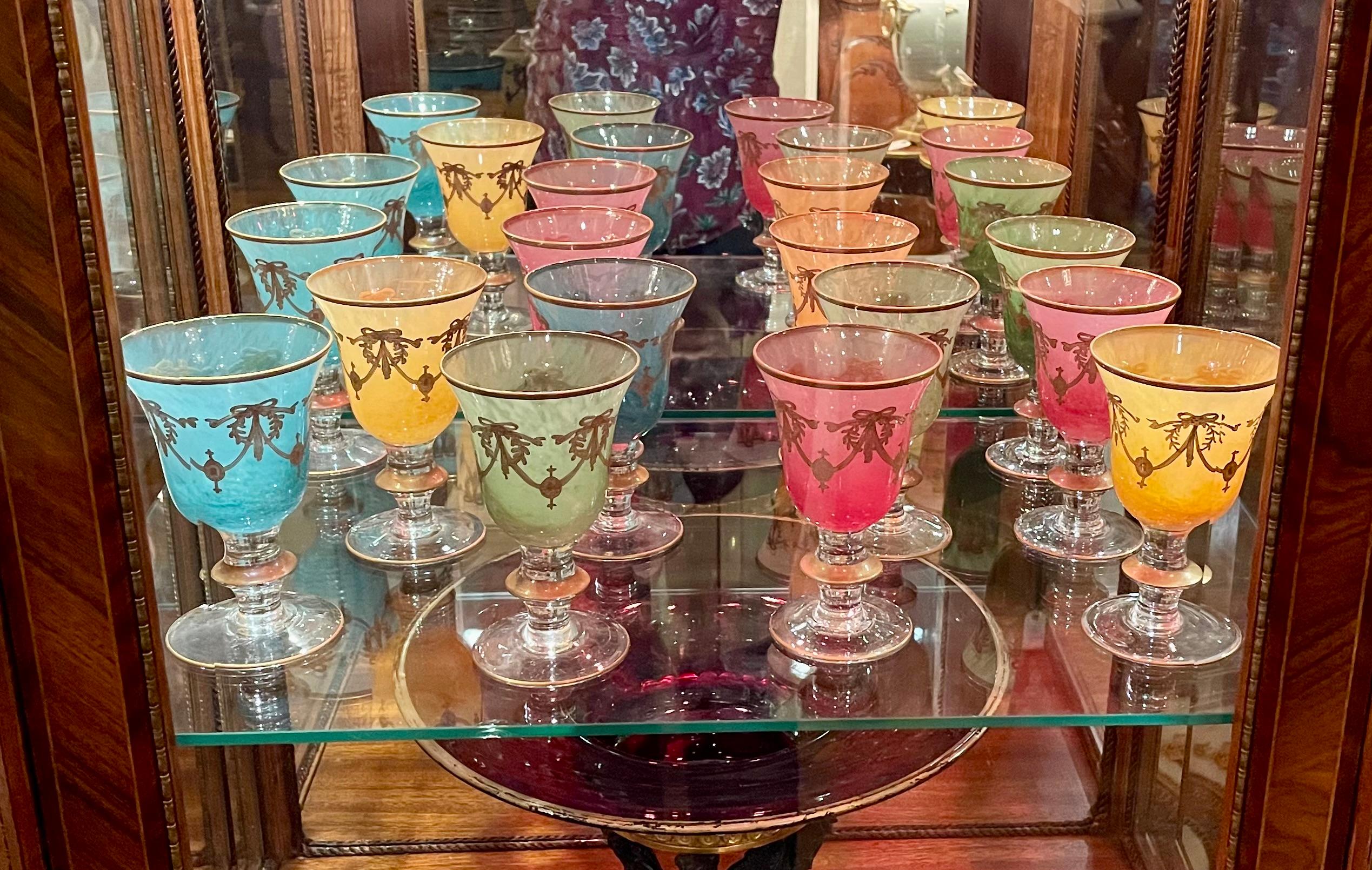 Set of 12 Antique Italian Multi-Colored Venetian Glass Wine Goblets, Circa 1890. For Sale 7