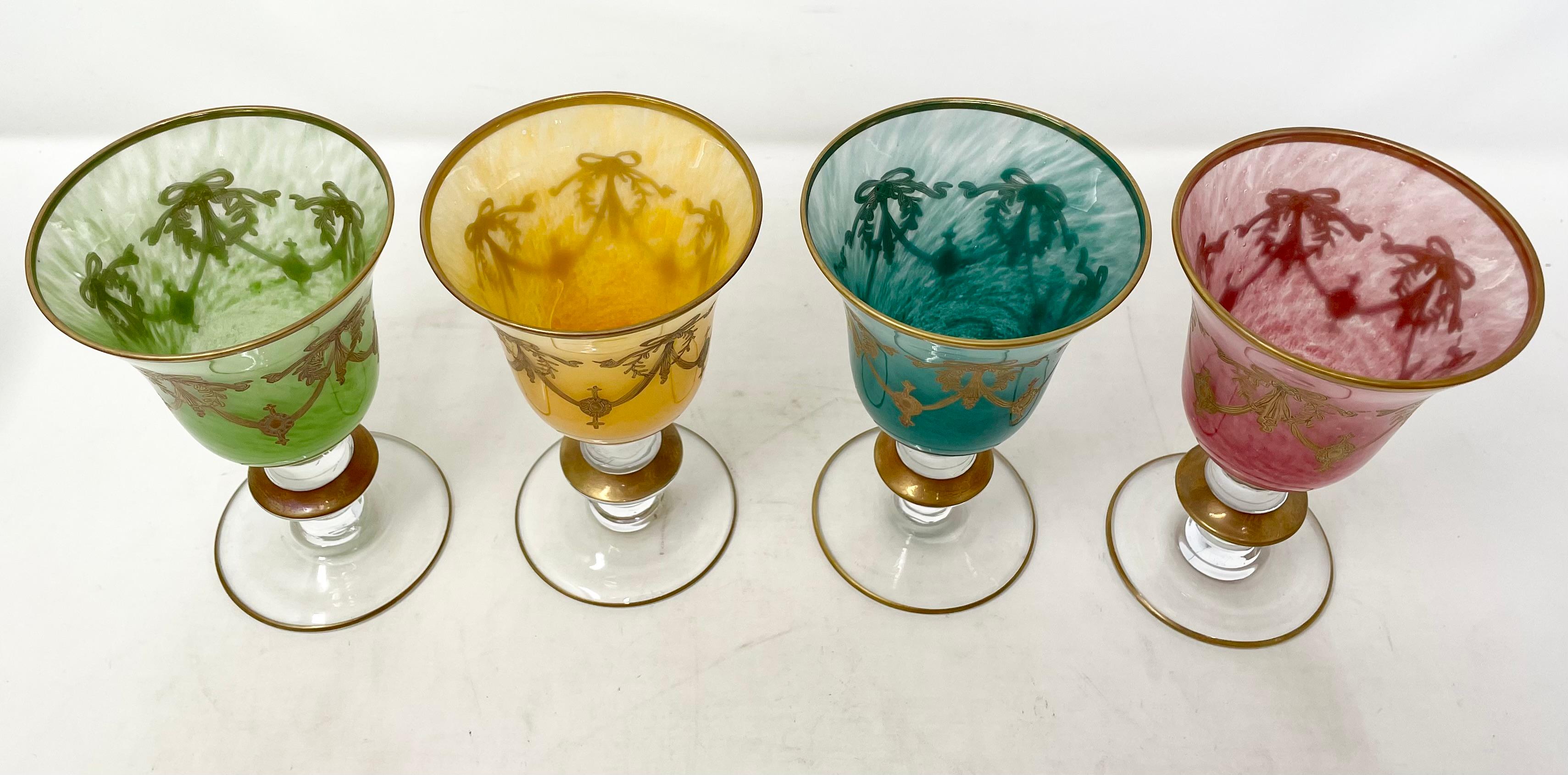 Set of 12 Antique Italian Multi-Colored Venetian Glass Wine Goblets, Circa 1890. For Sale 1