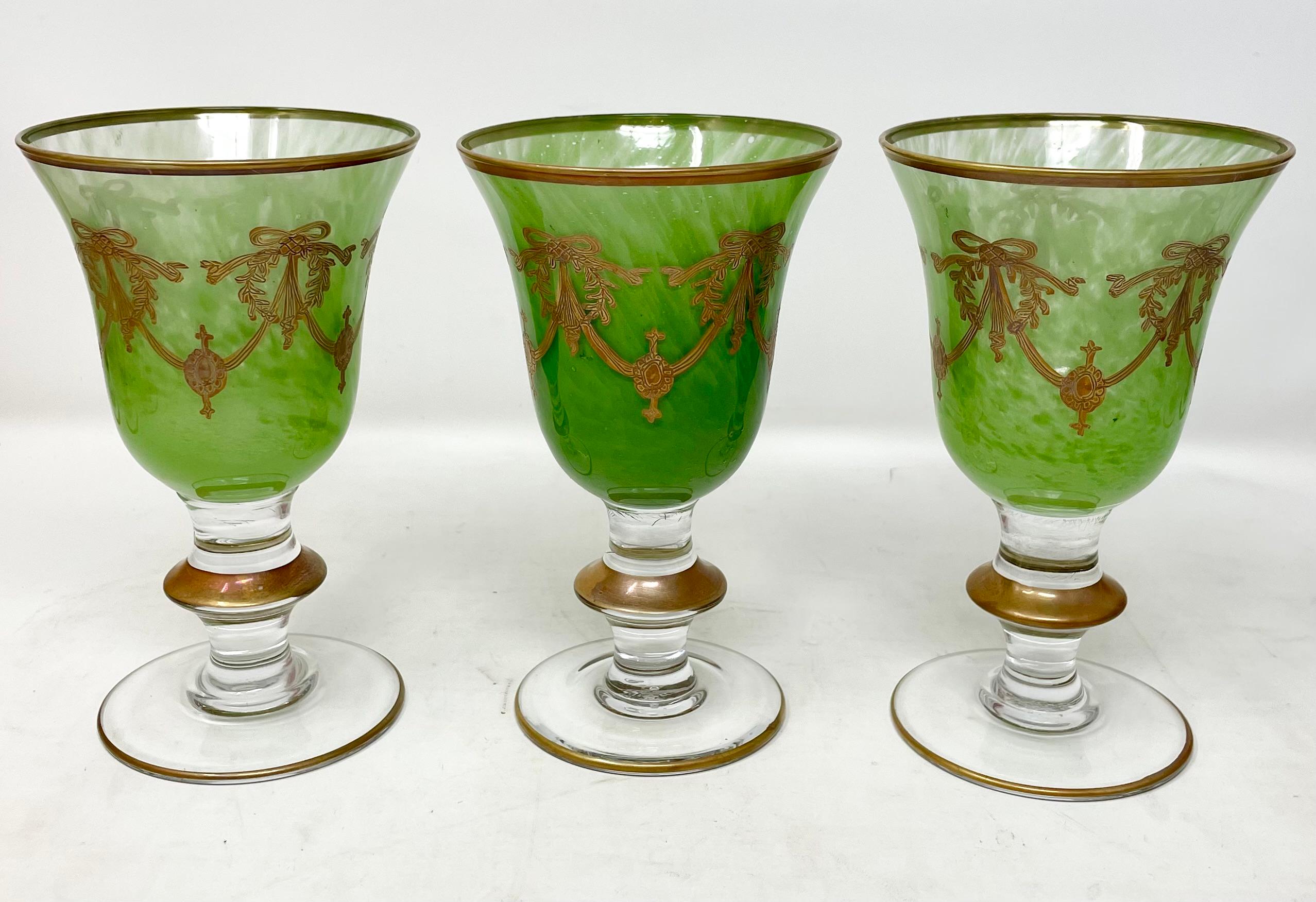 Set of 12 Antique Italian Multi-Colored Venetian Glass Wine Goblets, Circa 1890. For Sale 2