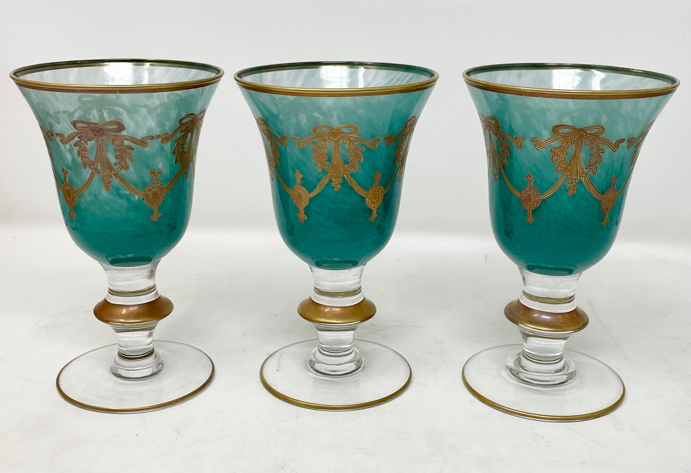 Set of 12 Antique Italian Multi-Colored Venetian Glass Wine Goblets, Circa 1890. For Sale 4