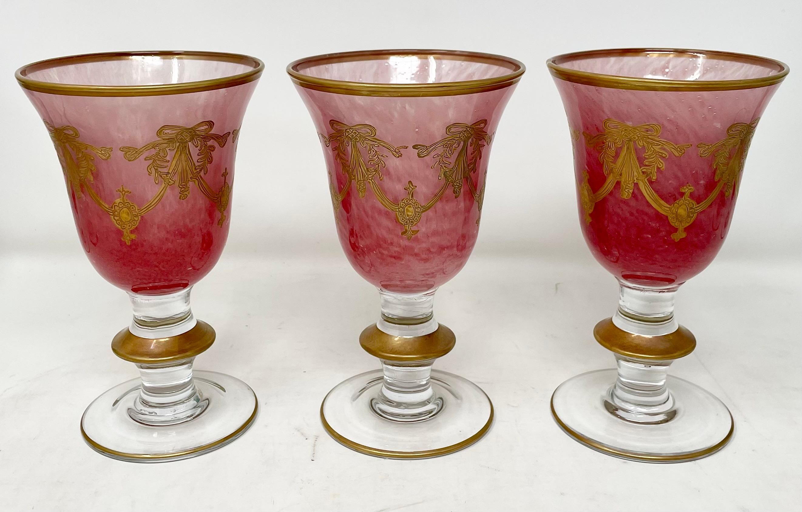 Set of 12 Antique Italian Multi-Colored Venetian Glass Wine Goblets, Circa 1890. For Sale 5