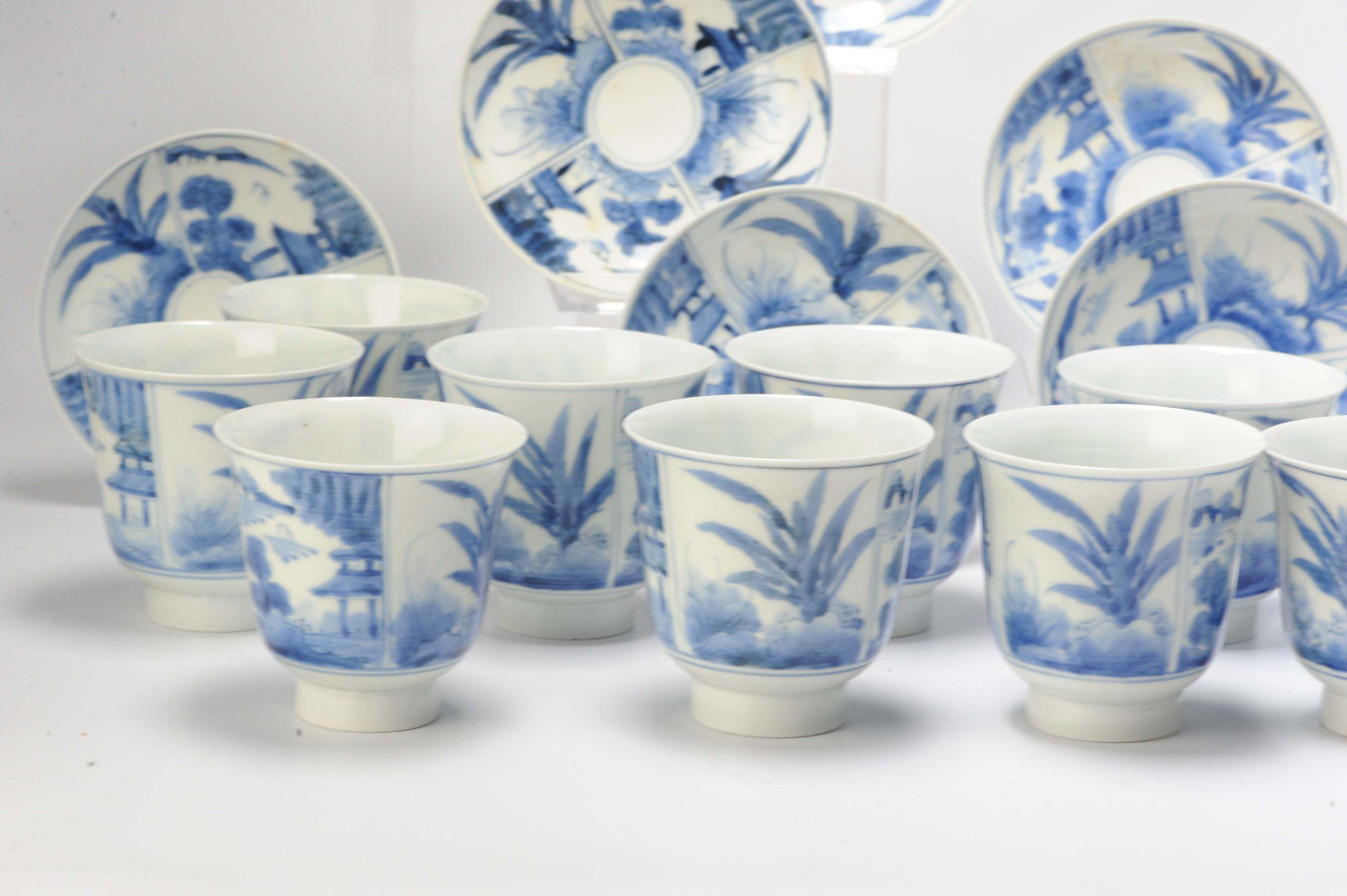 Set von 12 antiken japanischen Tassen oder Teeschalen aus der Meiji-Periode aus Porzellan mit Eierschale (Japanisch) im Angebot