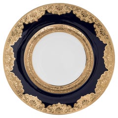 Set of 12 Antique Limoges Blue & Gilt Dinner Plates by Lanternier