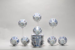 Set of 12 Antique Meiji Period Japanese Porcelain Liza Teaset Cup Saucer, 19th C