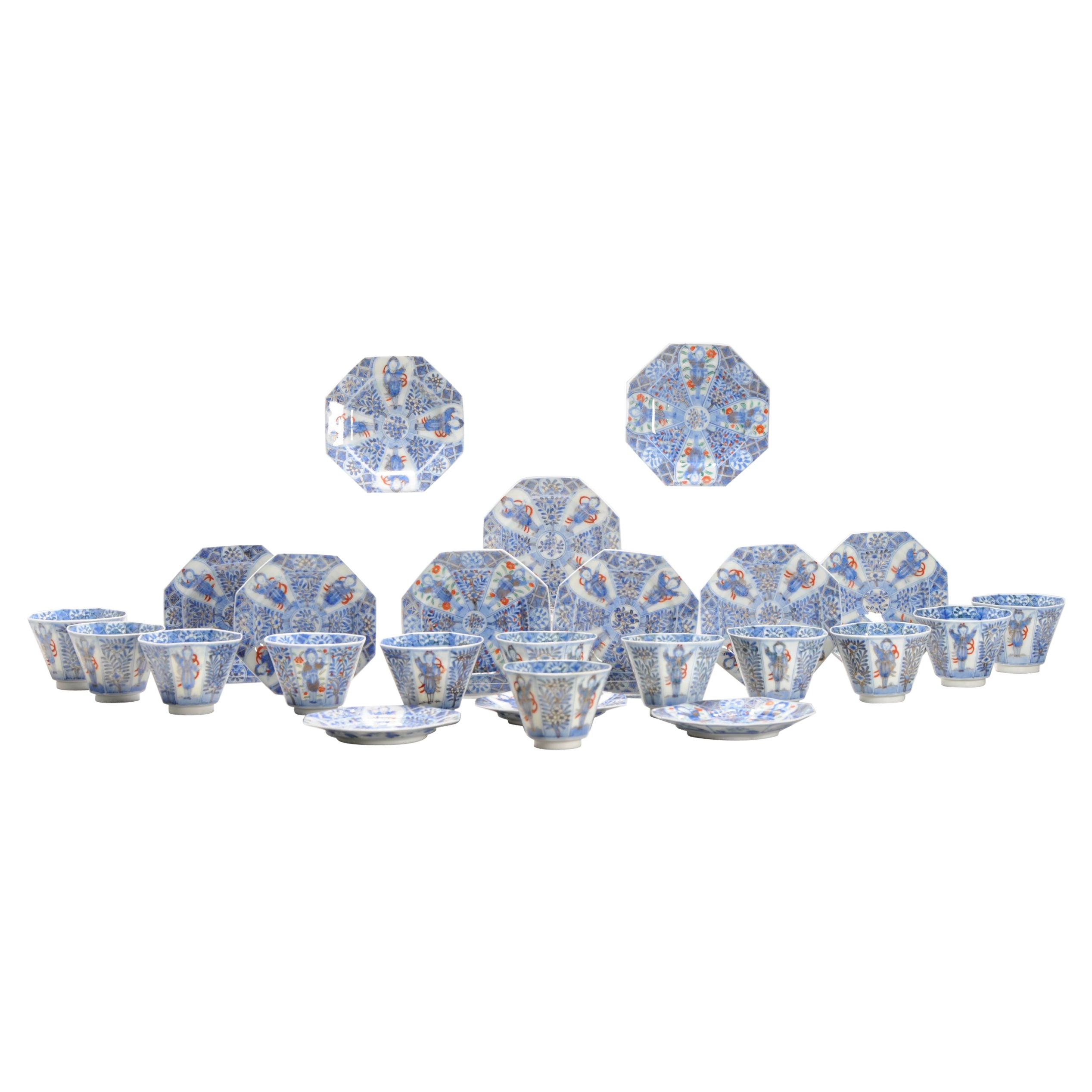 Set of 12 Antique Meiji Period Japanese Porcelain Liza Teaset Cup Saucer, 19th C For Sale