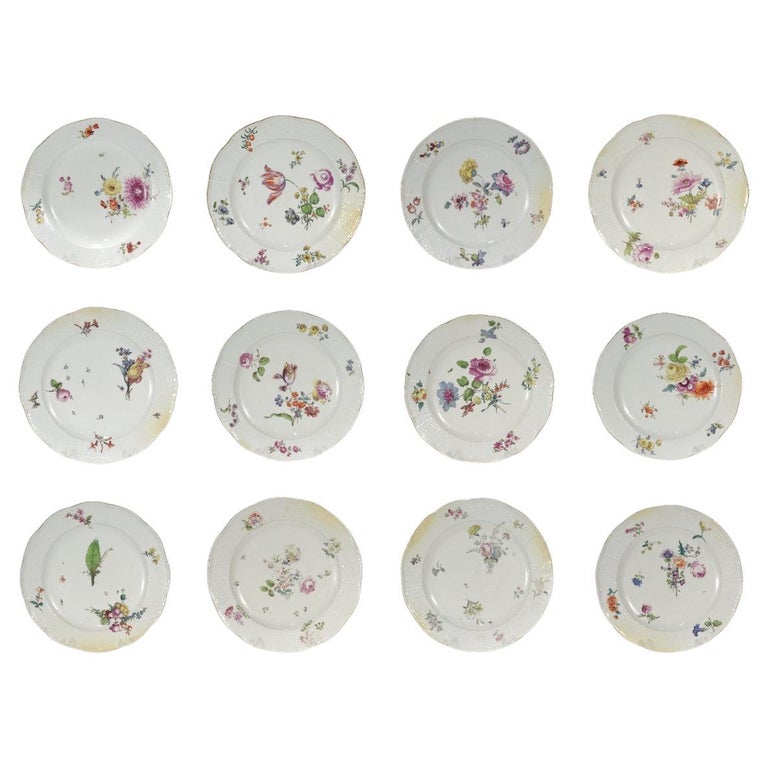 Set of 12 Antique Meissen Porcelain 'Old Ozier' Pattern Cabinet or Dinner  Plates For Sale at 1stDibs