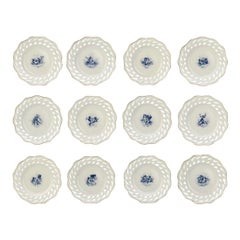 Set of 12 Antique Meissen Porcelain Reticulated Cabinet Plates with Cherubs