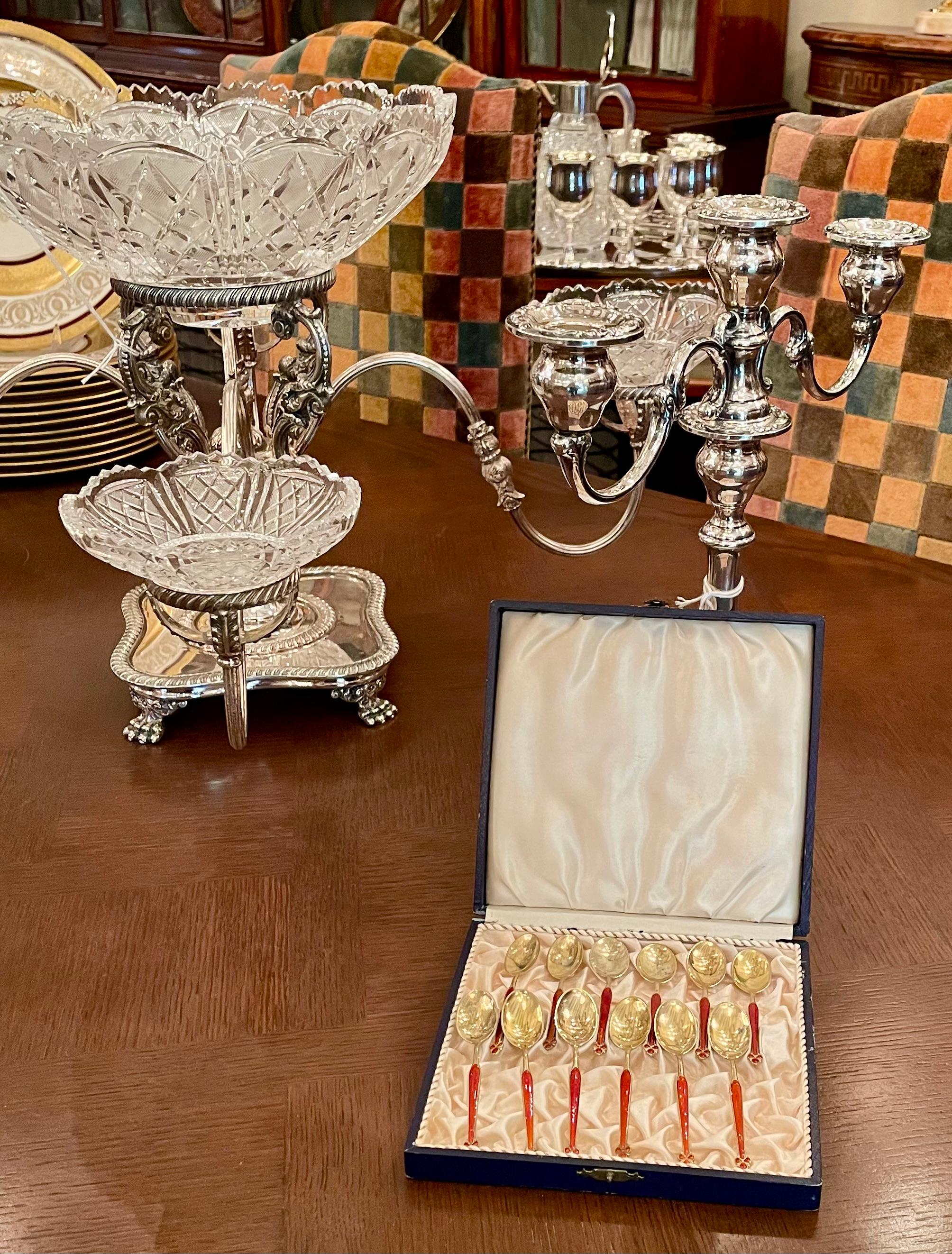 Ensemble de 12 cuillères à Demi-Tasse norvégiennes anciennes en argent sterling et émail, vers 1910 en vente 4