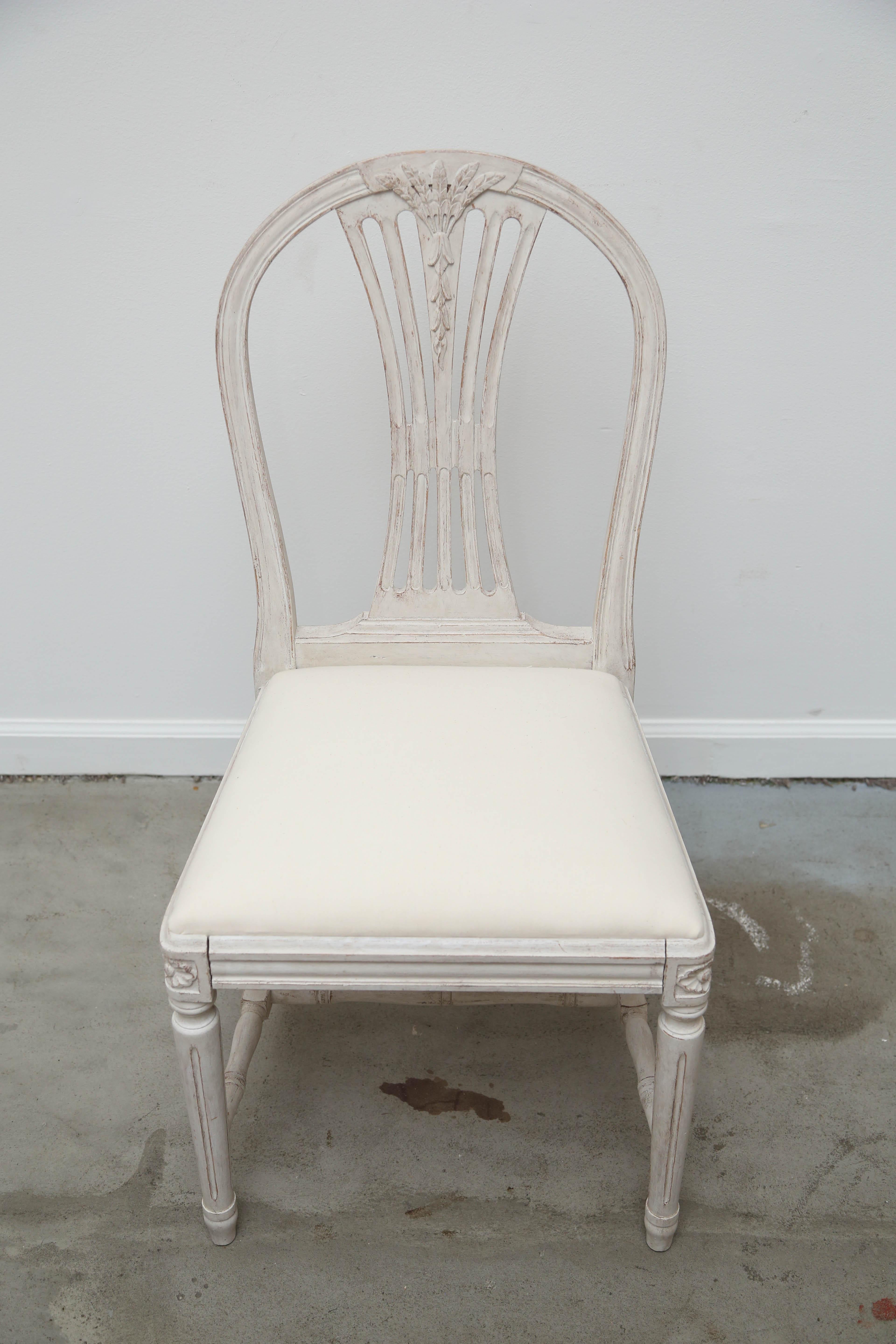 Swedish Set of 12 Antique Painted Gustavian Style Dining Chairs Early 20th Century