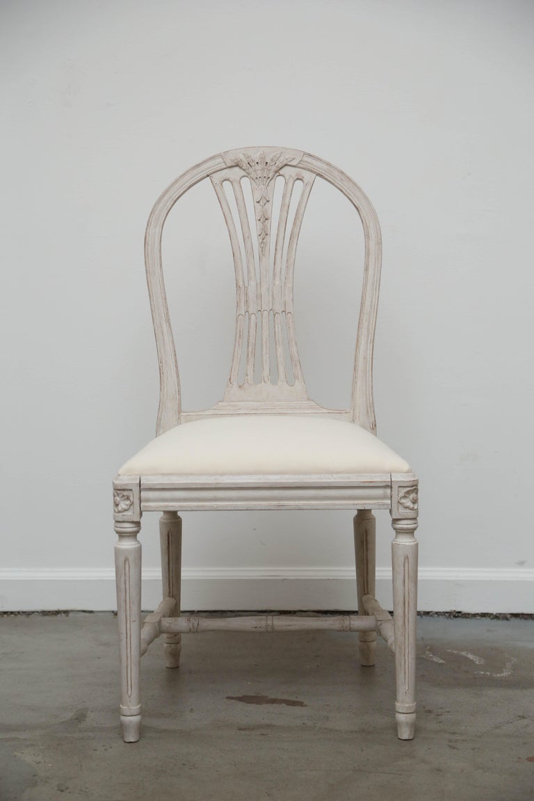 Set of 12 Antique Painted Gustavian Style Dining Chairs Early 20th