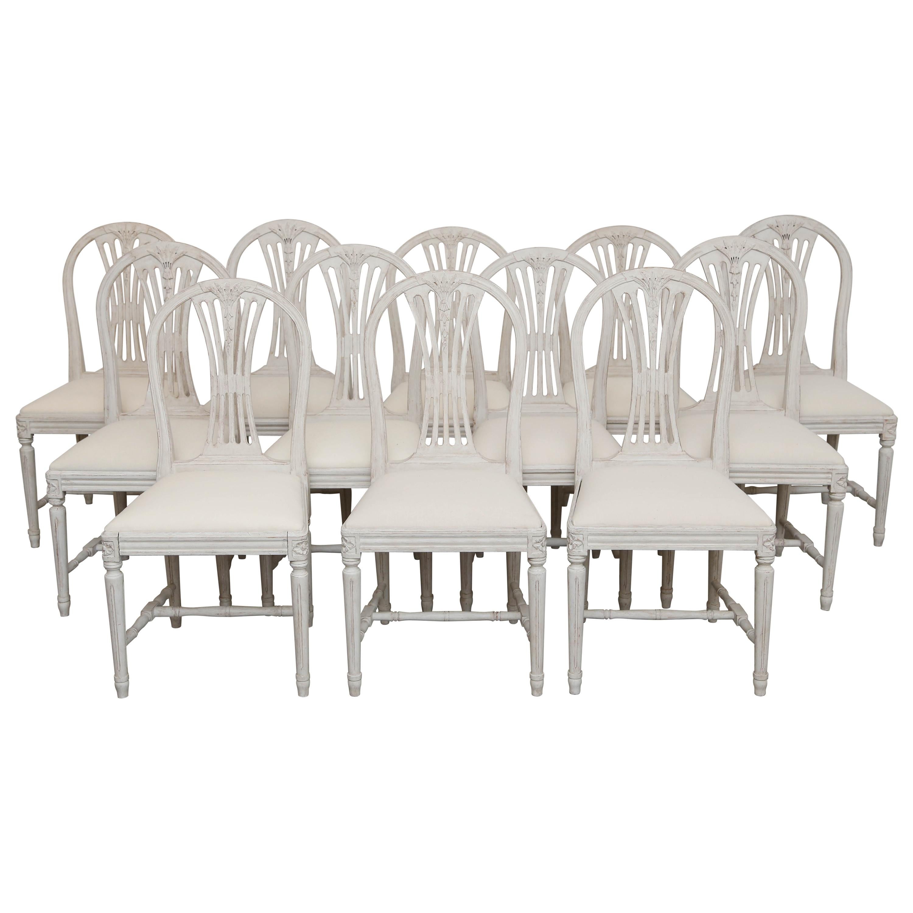 Set of 12 Antique Painted Gustavian Style Dining Chairs Early 20th Century