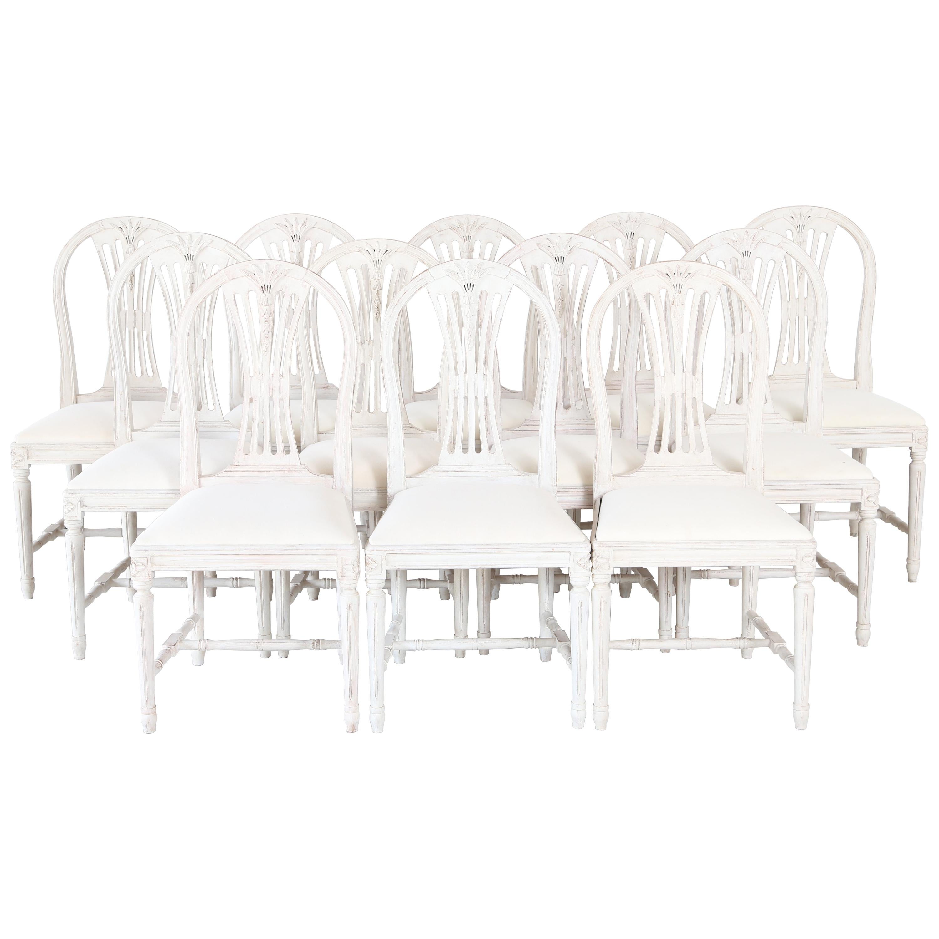 Set of 12 Antique Painted Gustavian Style Dining Chairs