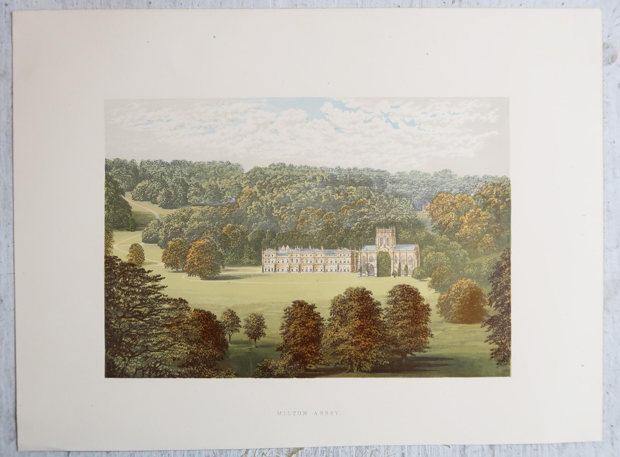 Georgiano Set di 12 stampe antiche di case e giardini di campagna inglesi, C.C. 1880 in vendita