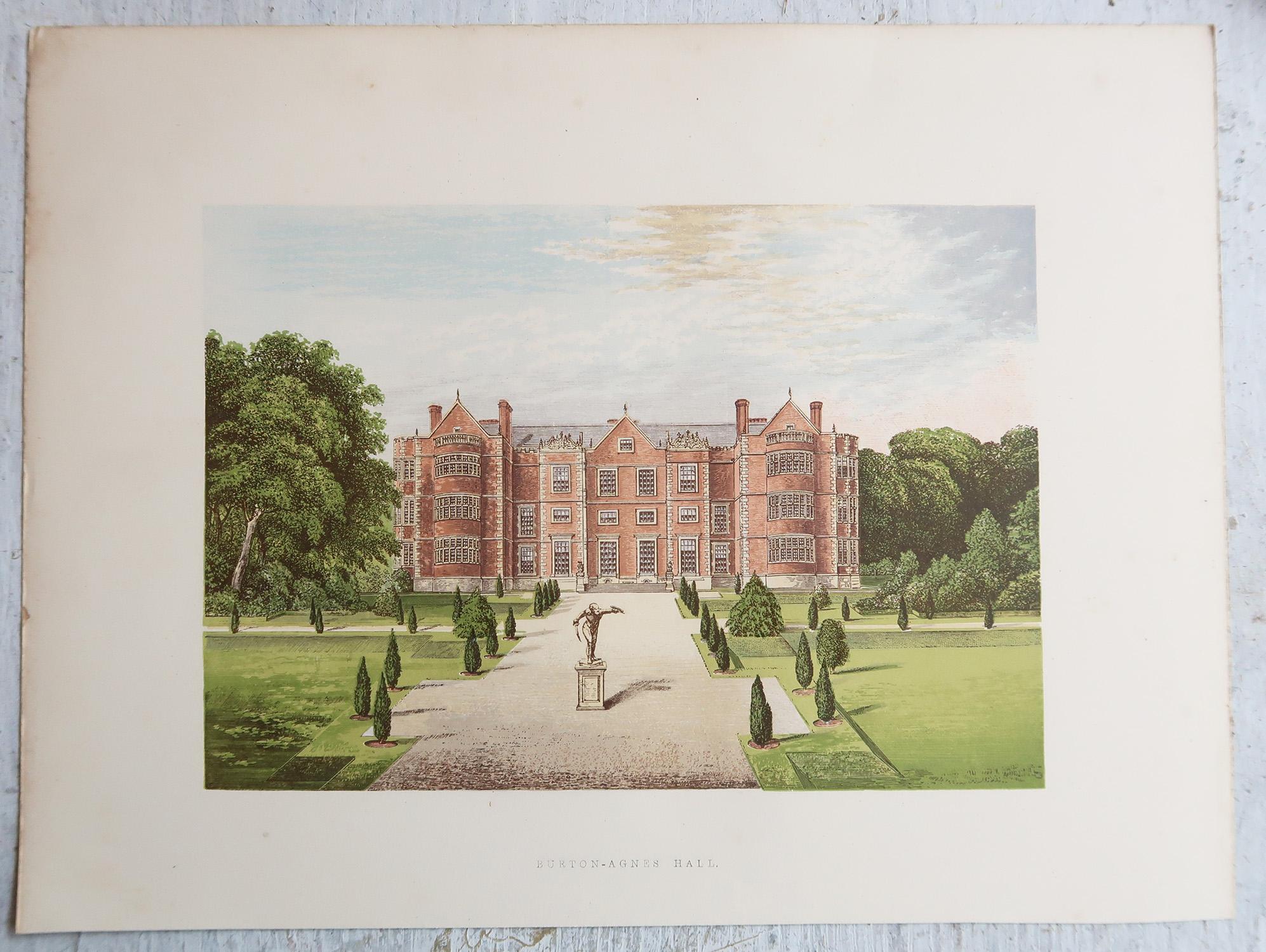 Inglese Set di 12 stampe antiche di case e giardini di campagna inglesi, C.C. 1880 in vendita