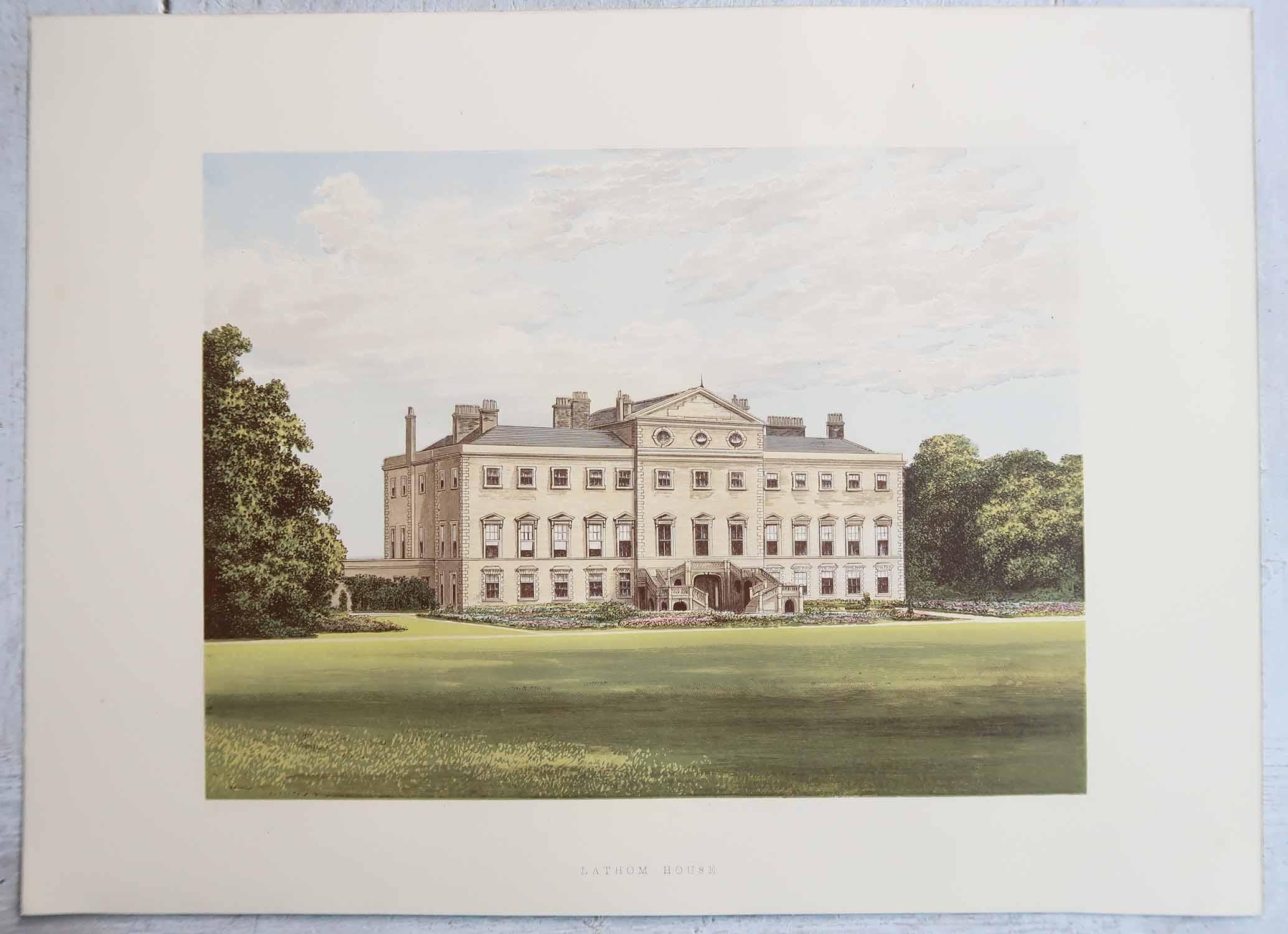 Inglese Set di 12 stampe antiche di case e giardini di campagna inglesi, C.C. 1880 in vendita