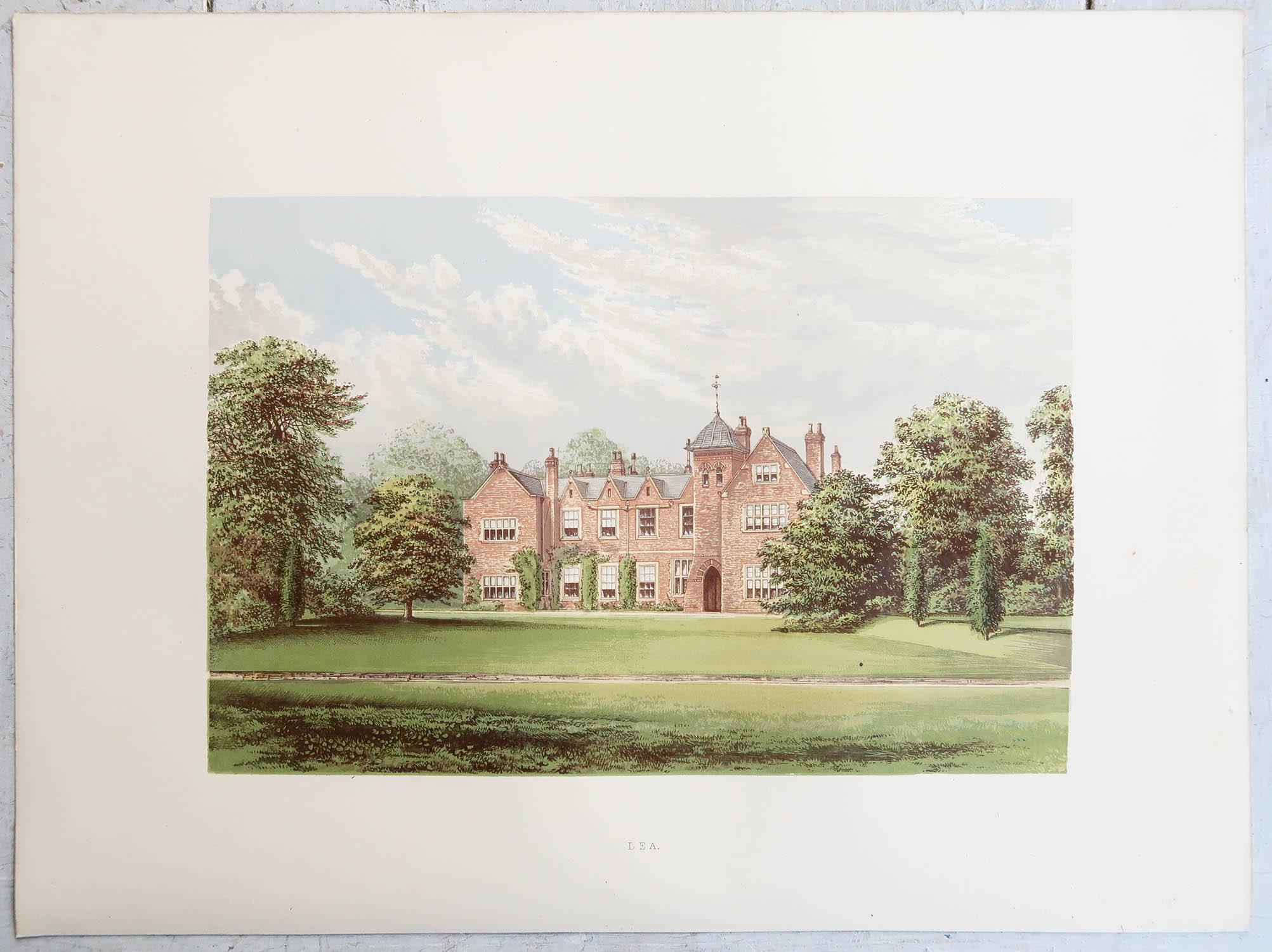 Conjunto de 12 grabados antiguos de casas de campo y jardines ingleses, c.1880 Papel