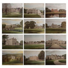 Set of 12 Antique Prints of English Country Houses and Gardens, C.1880