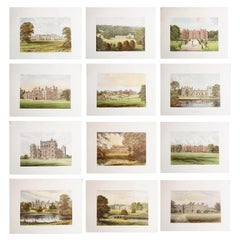 Set of 12 Antique Prints of English Country Houses and Gardens, C.1880