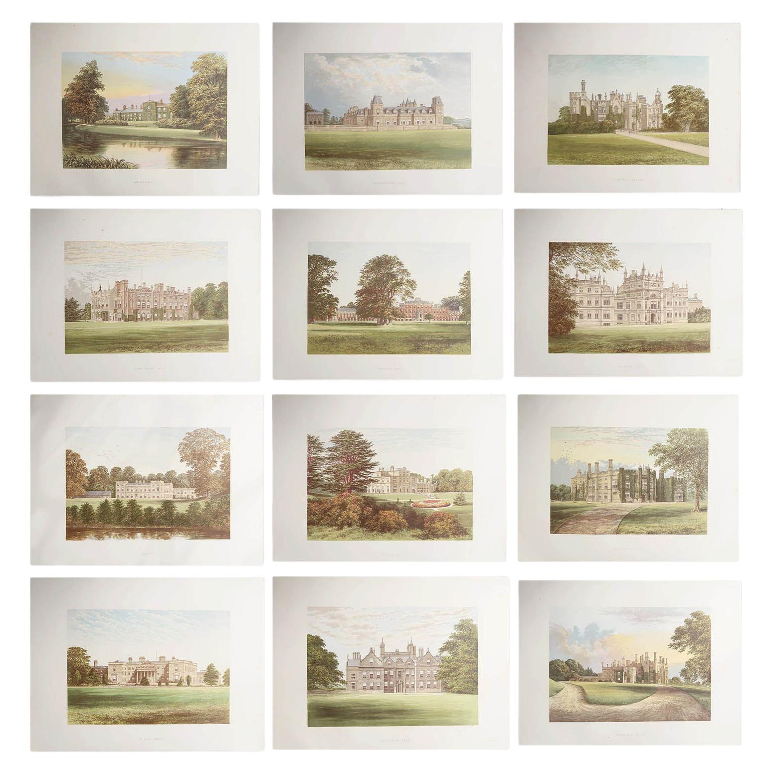 Set of 12 Antique Prints of English Country Houses and Gardens, C.1880