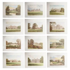 Set of 12 Antique Prints of English Country Houses and Gardens, C.1880