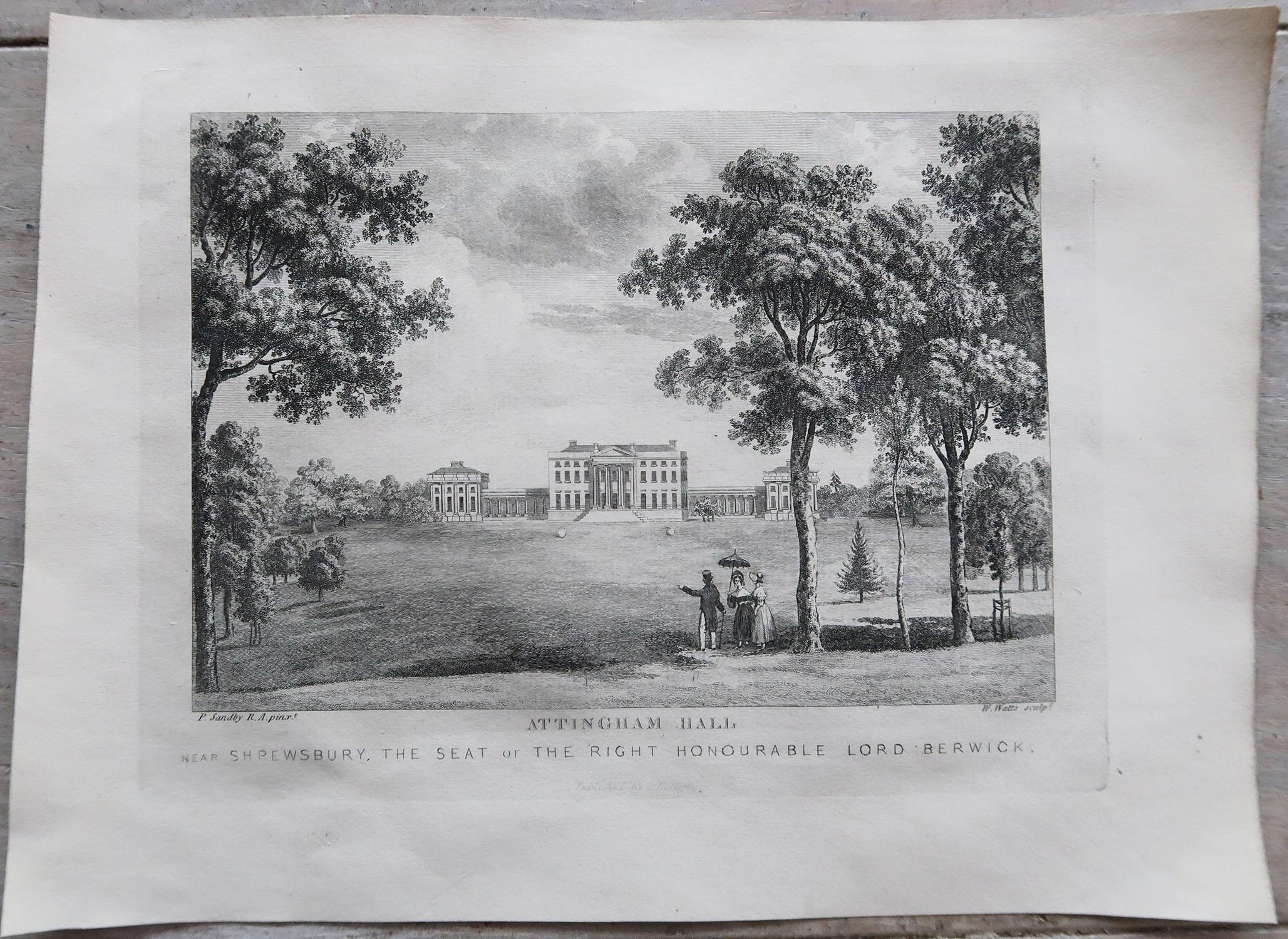 Other Set of 12 Antique Prints of English Country Houses and Gardens, circa 1800