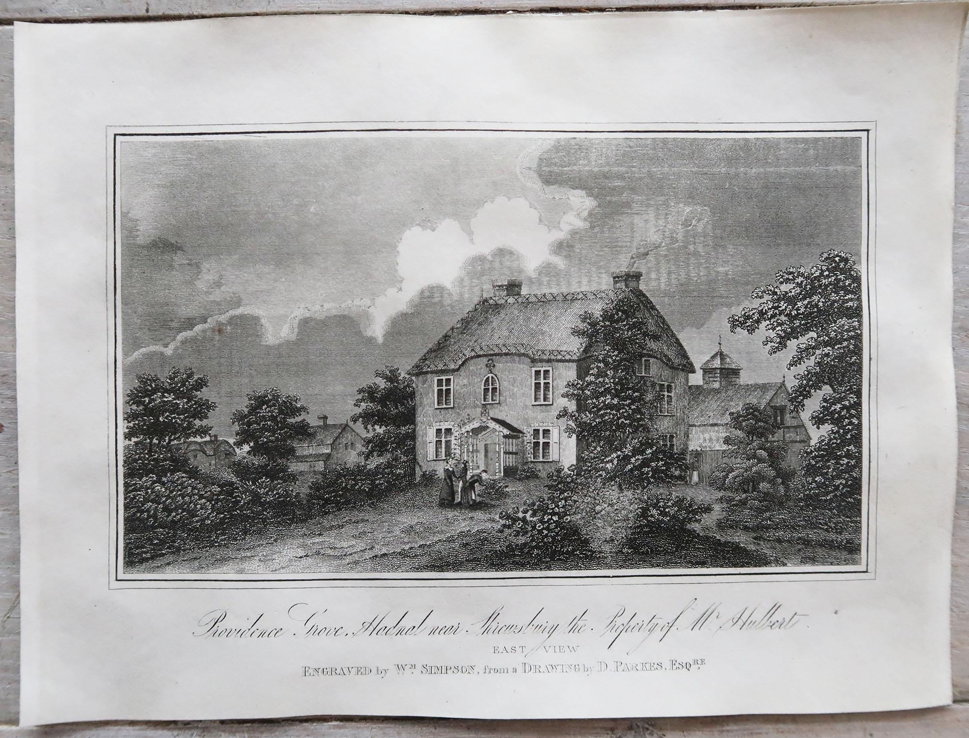 Early 19th Century Set of 12 Antique Prints of English Country Houses and Gardens, circa 1800