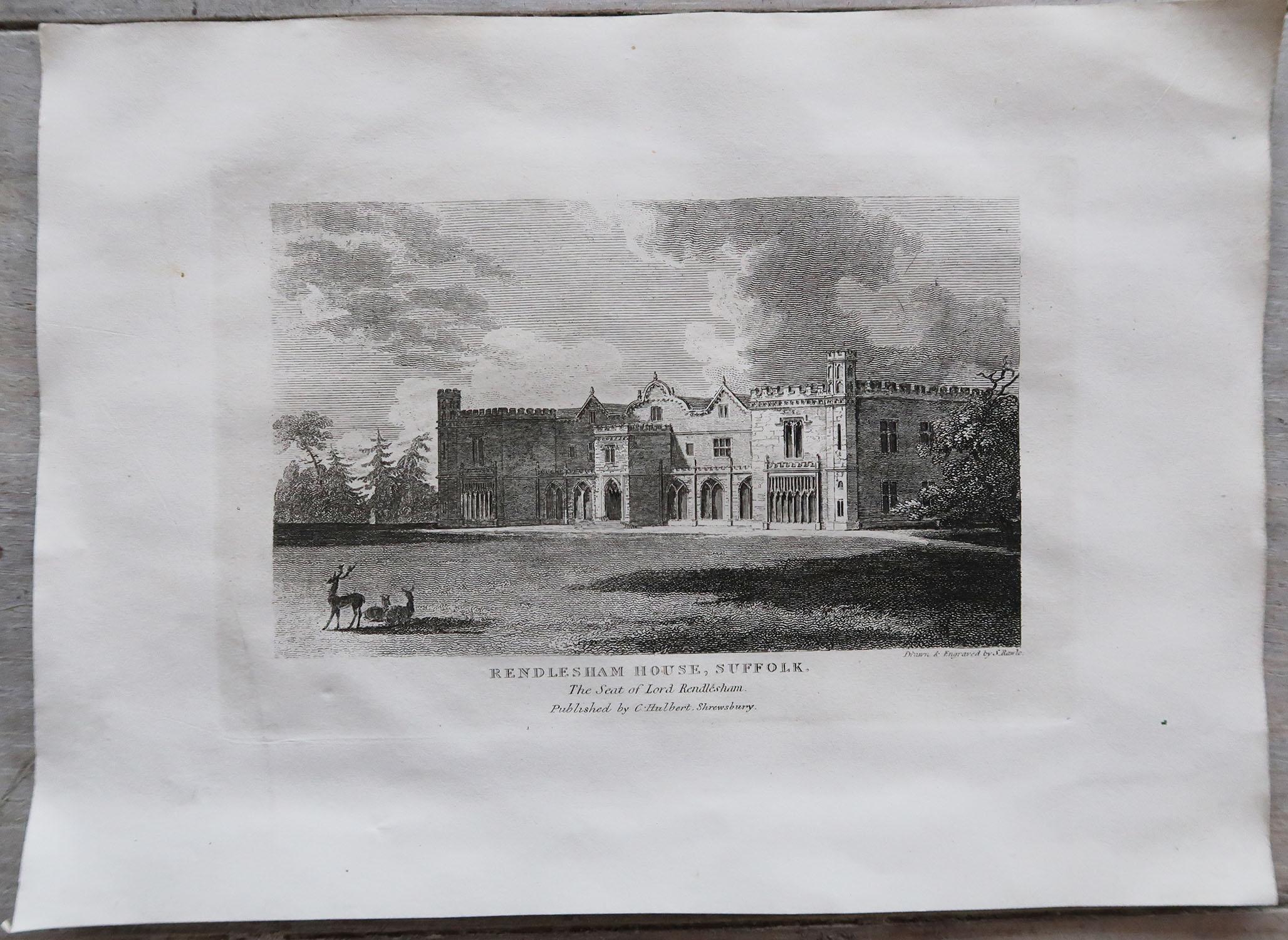 Paper Set of 12 Antique Prints of English Country Houses and Gardens, circa 1800