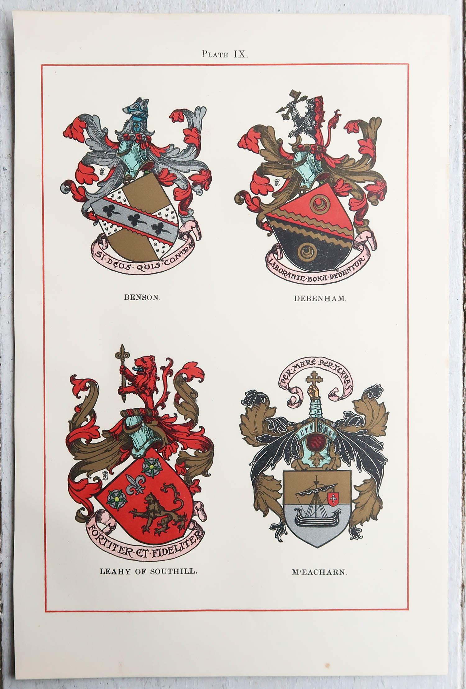 Set of 12 Antique Prints of English Family Coats of Arms. C.1900 For Sale 3