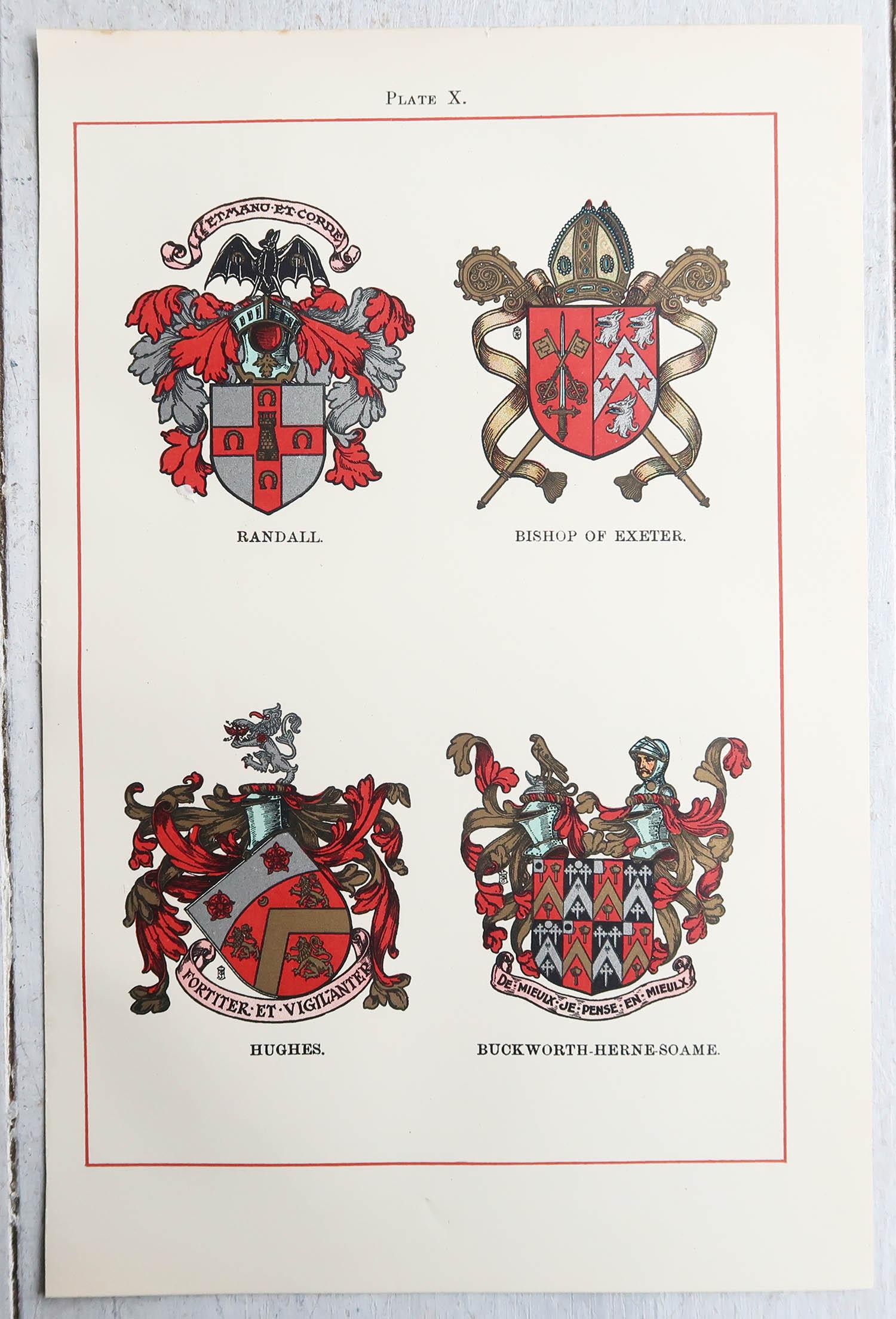 Ensemble de 12 estampes anciennes d'armoiries de famille anglaise C.1900 en vente 3