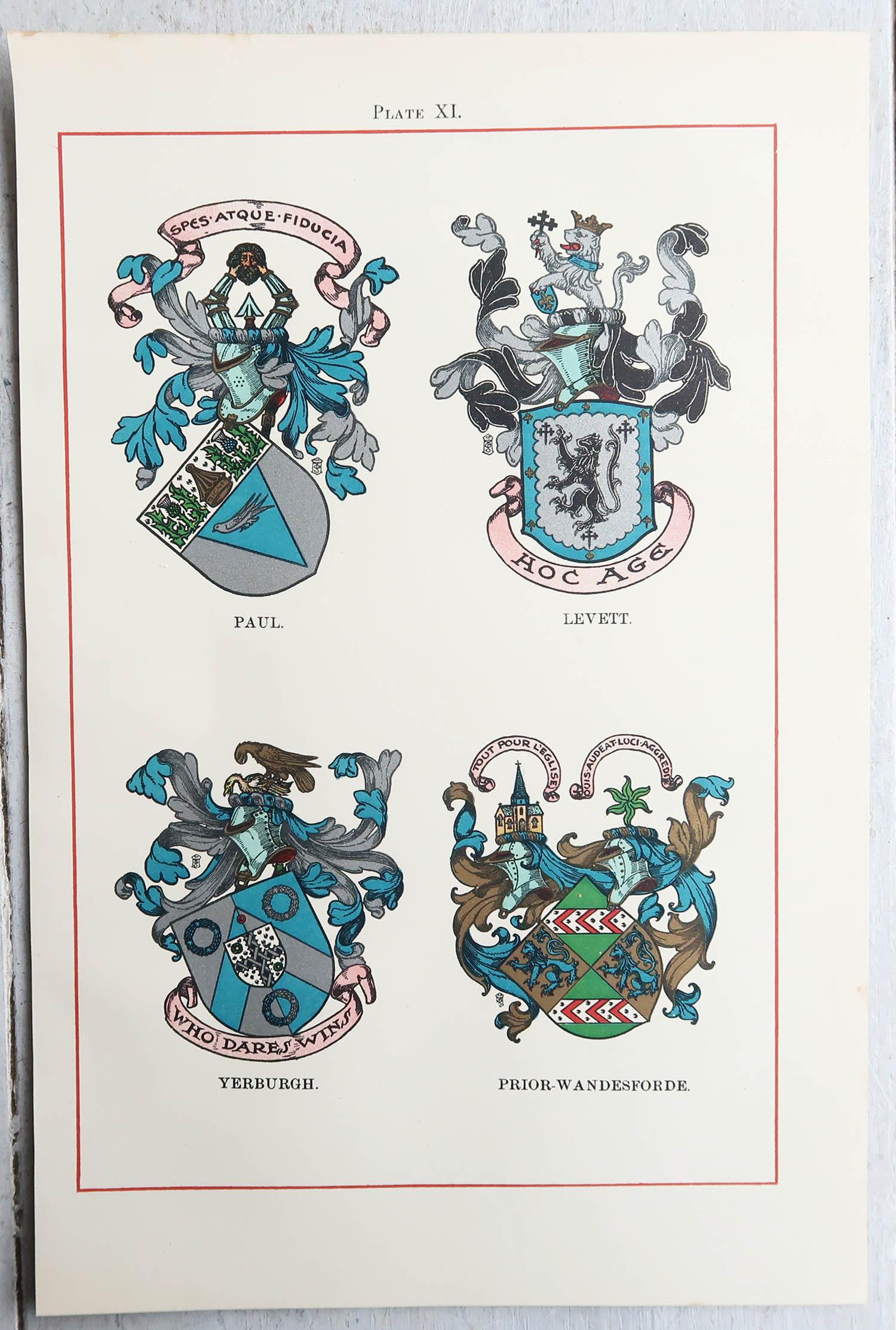 Set of 12 Antique Prints of English Family Coats of Arms. C.1900 For Sale 5