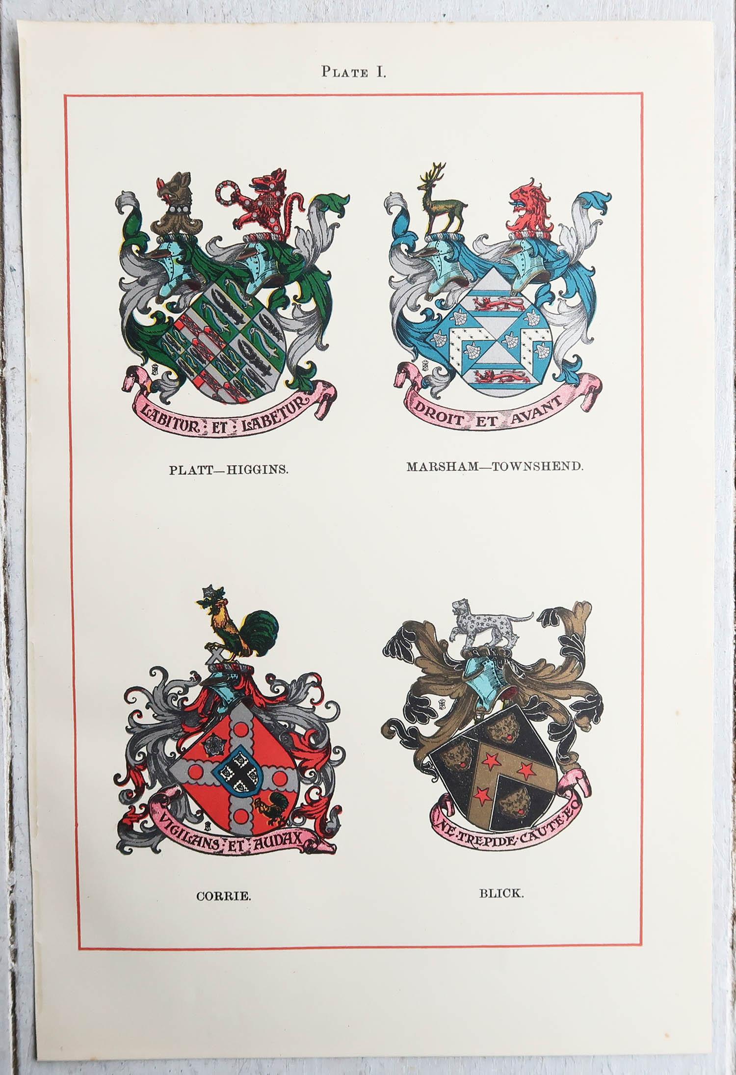 Glorieux ensemble de 12 gravures de blasons ou armoriaux de familles anglaises.

Chromo-lithographies

Publié A.C.C.

Non encadré.

La mesure indiquée est le format papier d'une impression.

Expédition gratuite






