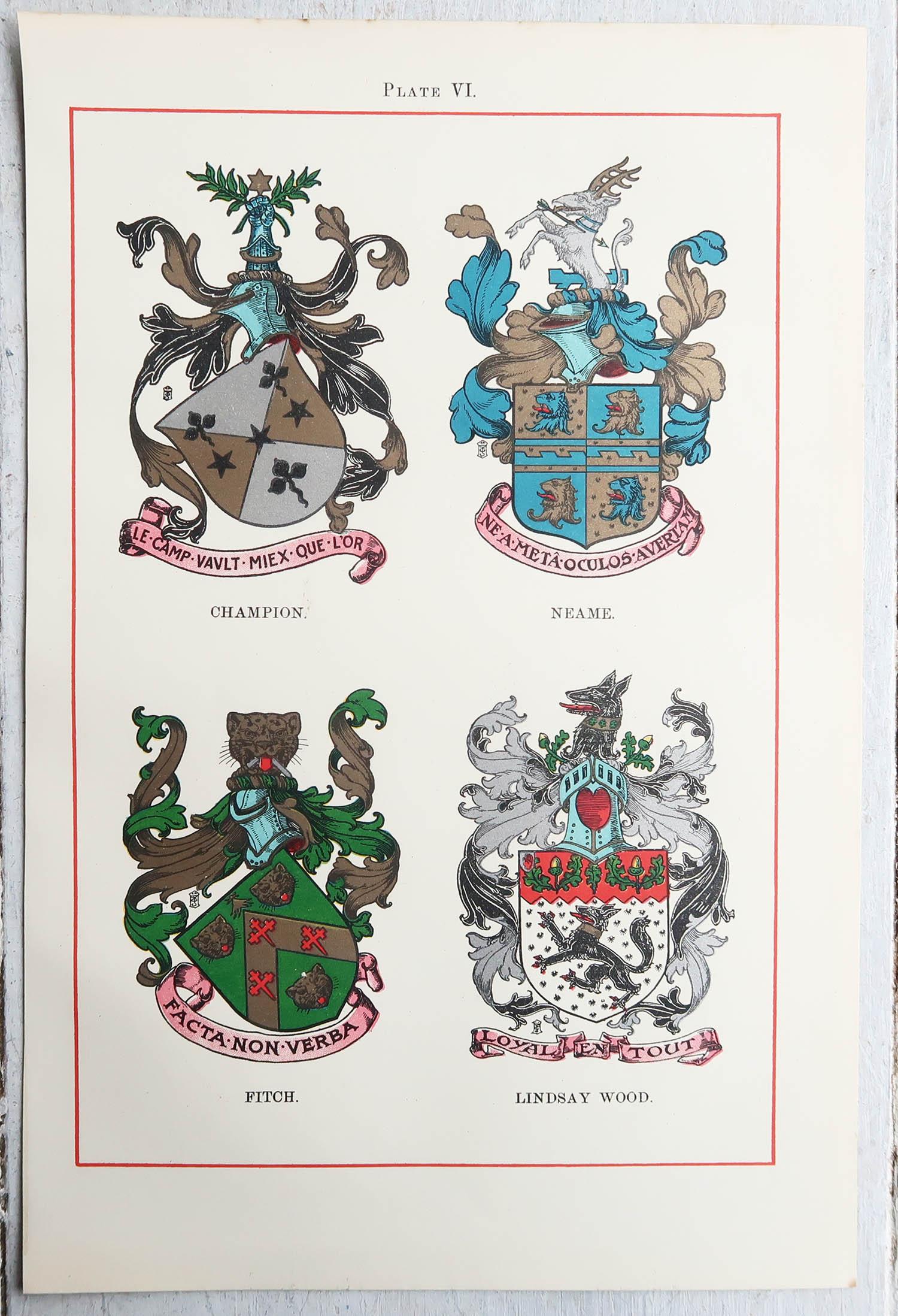 Début du 20ème siècle Ensemble de 12 estampes anciennes d'armoiries de famille anglaise C.1900 en vente