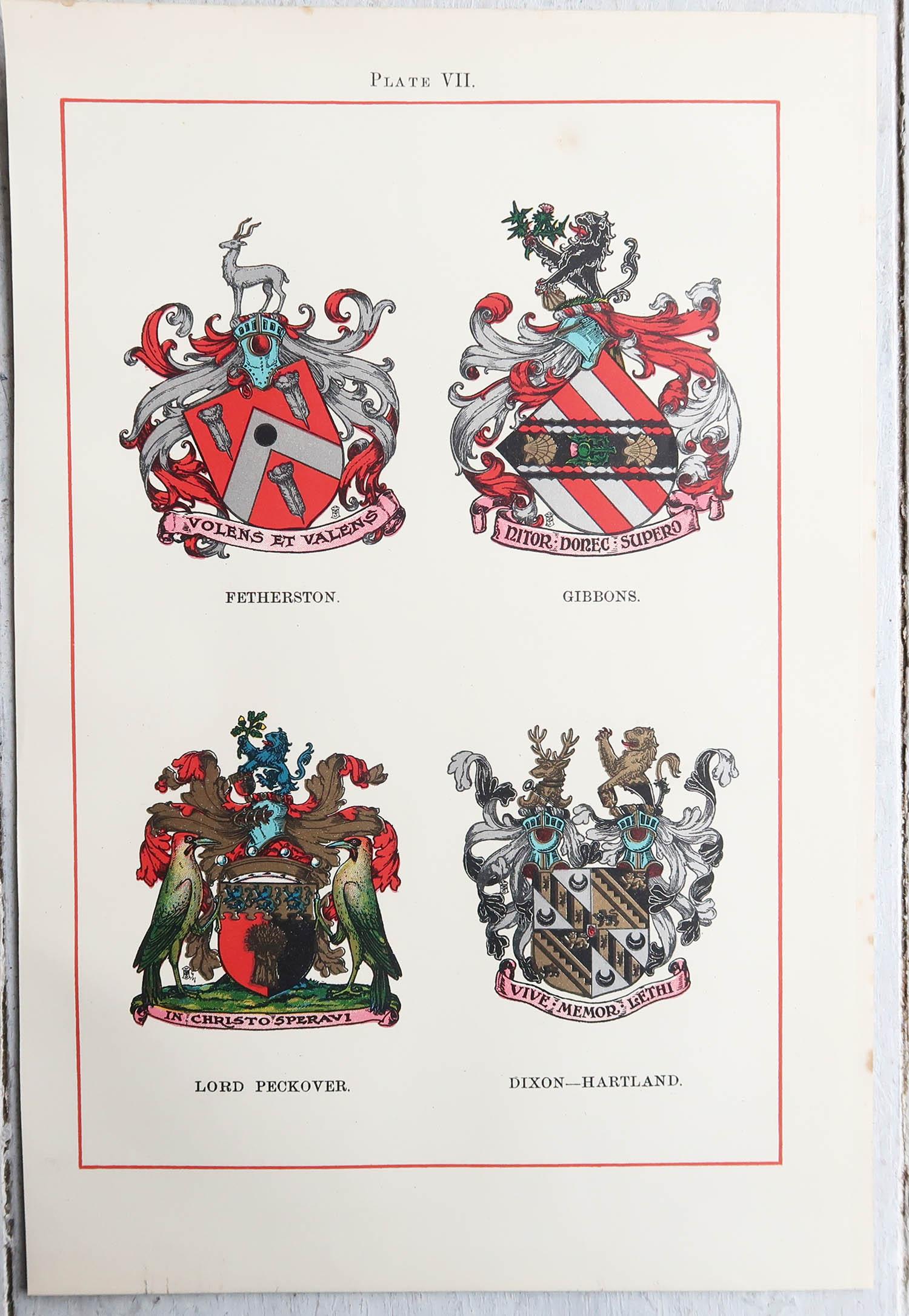 Papier Ensemble de 12 estampes anciennes d'armoiries de famille anglaise C.1900 en vente