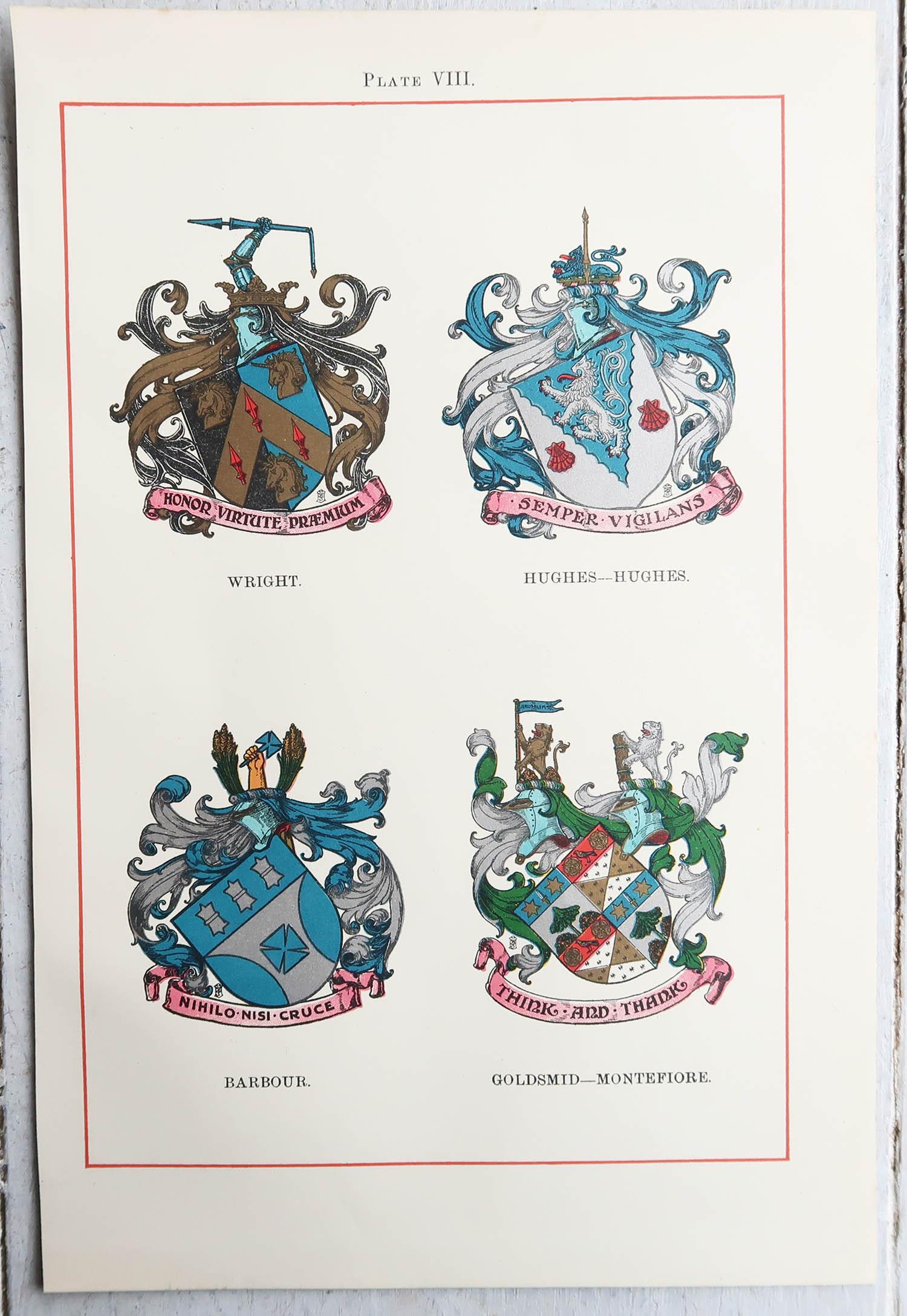 Ensemble de 12 estampes anciennes d'armoiries de famille anglaise C.1900 en vente 1