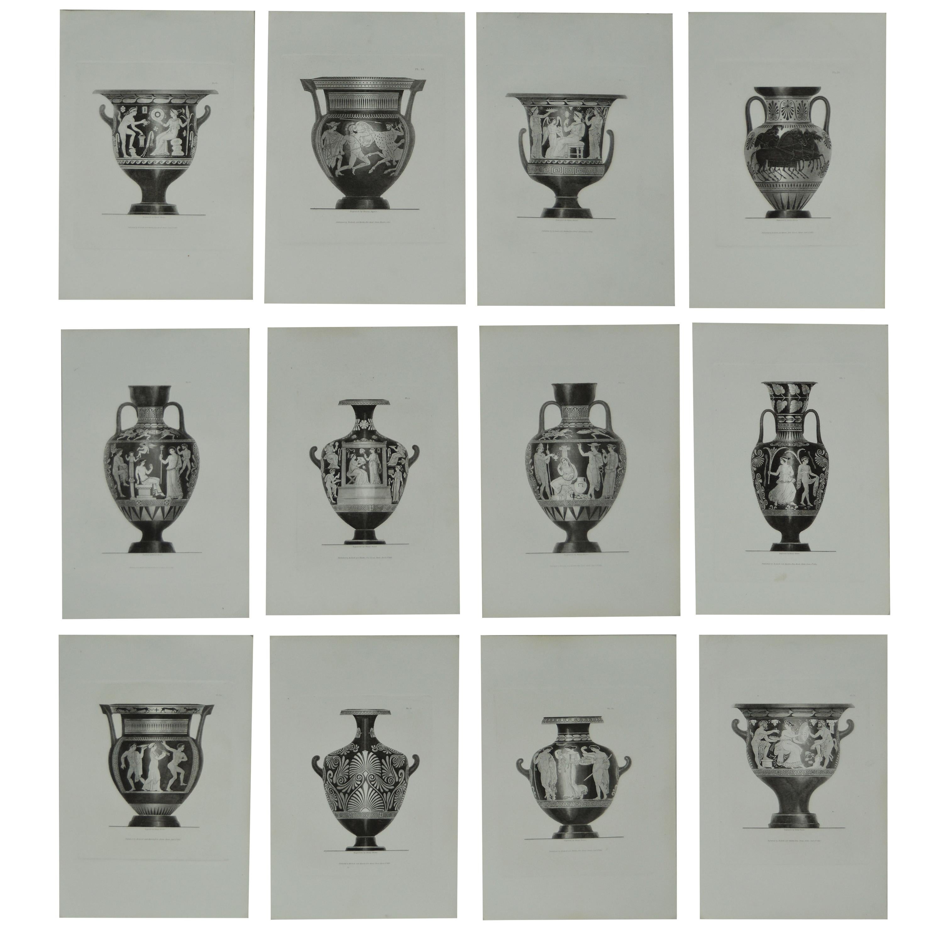 Set of 15 Antique Prints of Greek Vases, Dated 1819