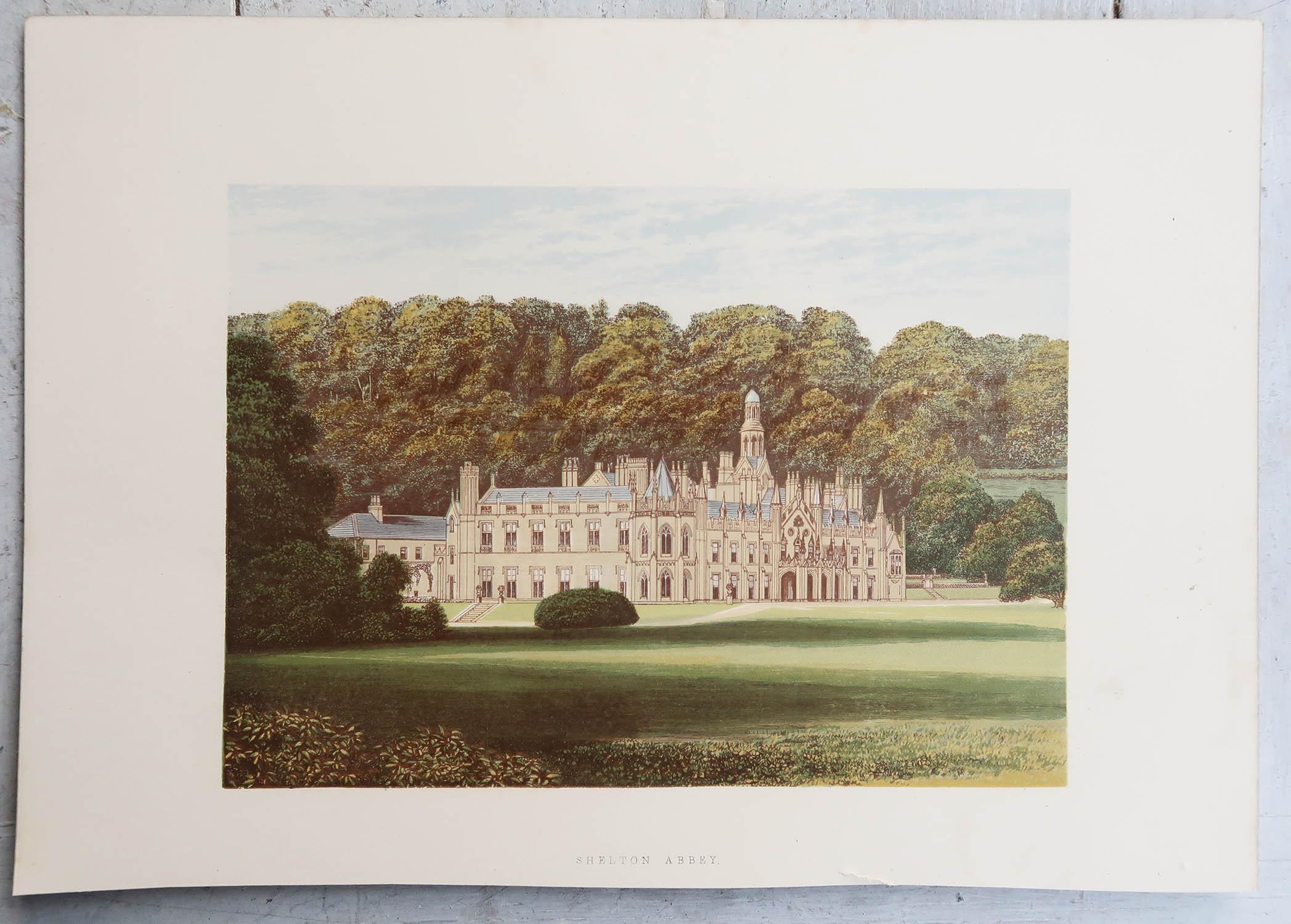 Conjunto de 12 Grabados Antiguos de Casas de Campo y Jardines Irlandeses, C.1880 Georgiano