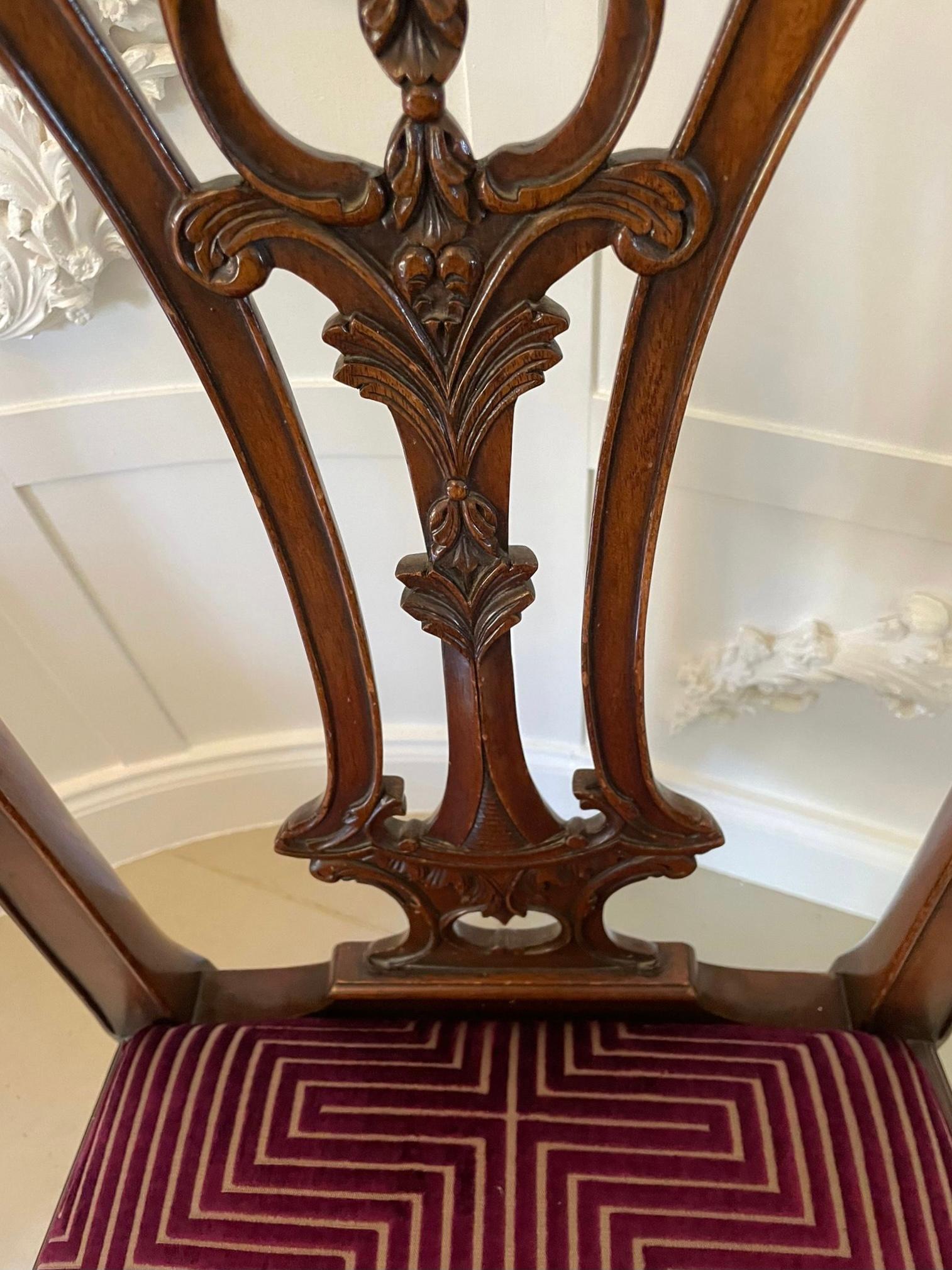 Set of 12 Antique Quality Carved Mahogany Dining Chairs  8