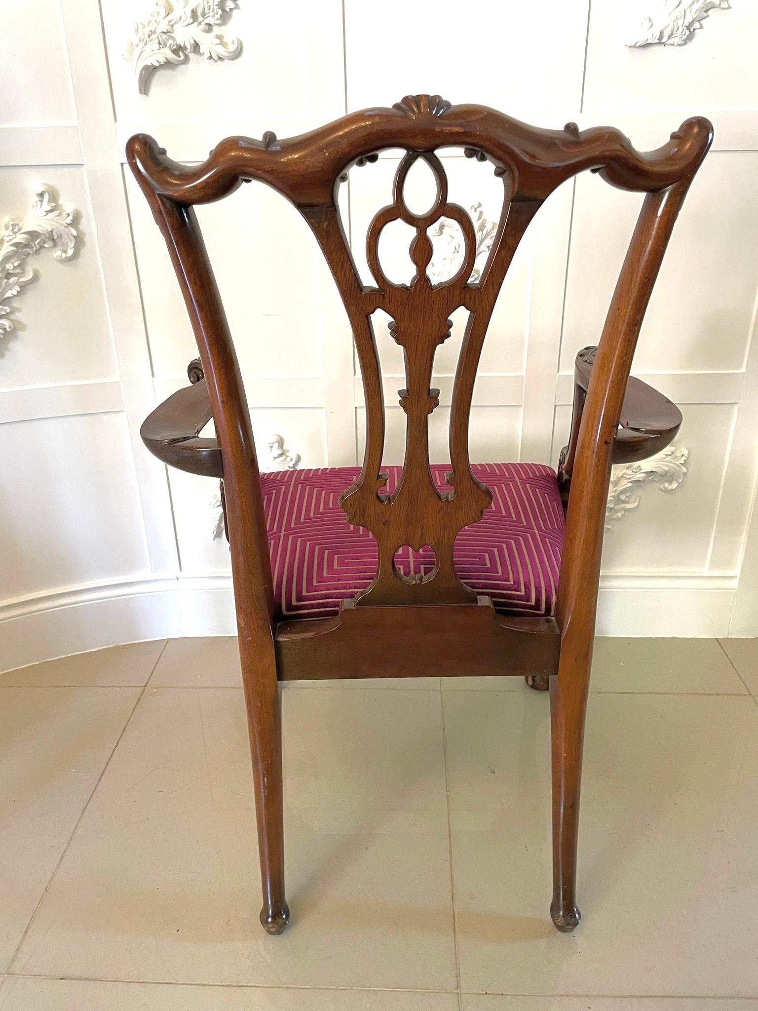 English Set of 12 Antique Quality Carved Mahogany Dining Chairs 