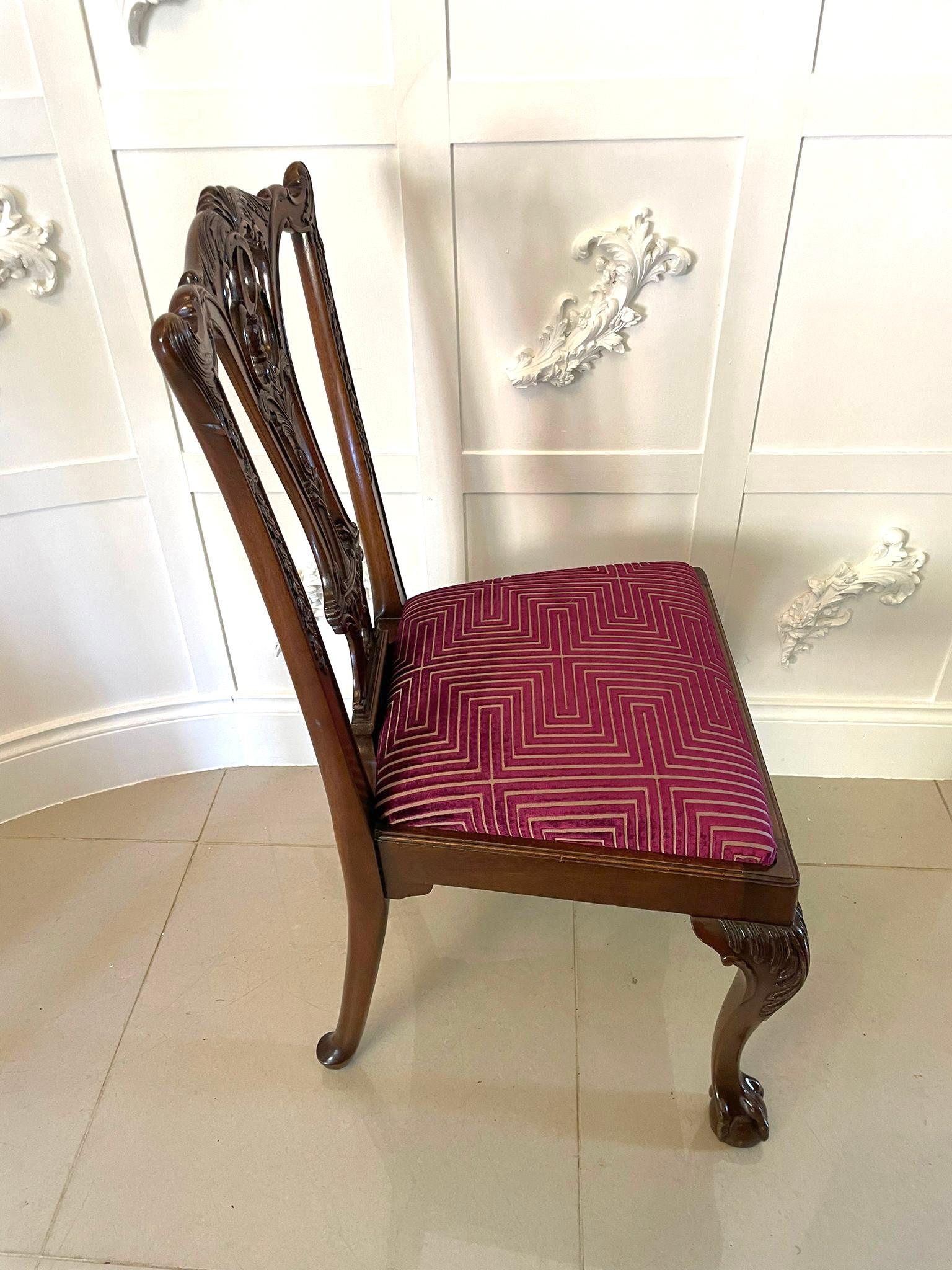 Mid-20th Century Set of 12 Antique Quality Carved Mahogany Dining Chairs 