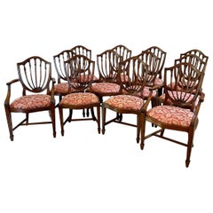 Set of 12 Antique Quality Mahogany Shield Shaped Back Dining Chairs