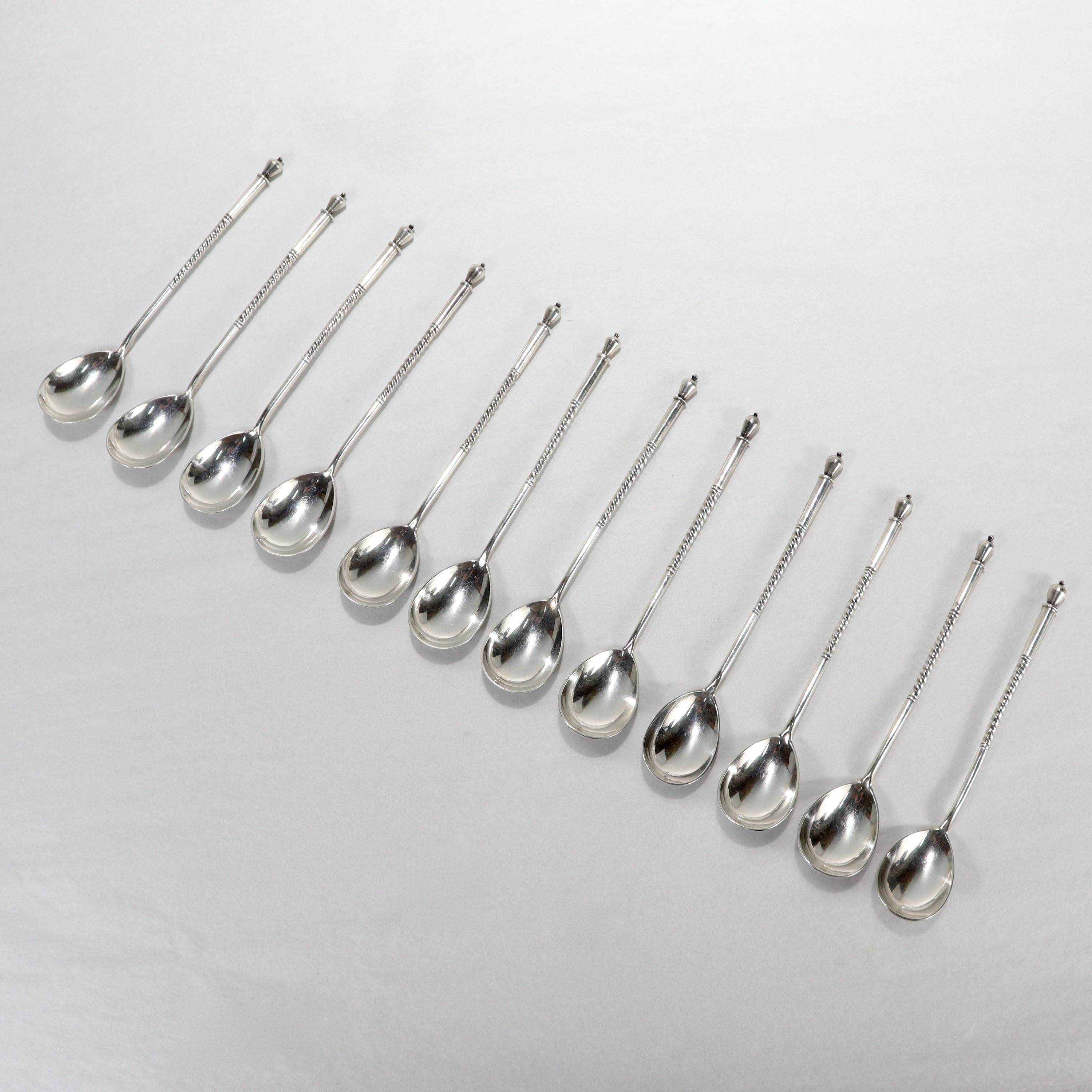 Set of 12 Antique Russian Niello Decorated Teaspoons by Levin Stepan Kuzmich For Sale 5