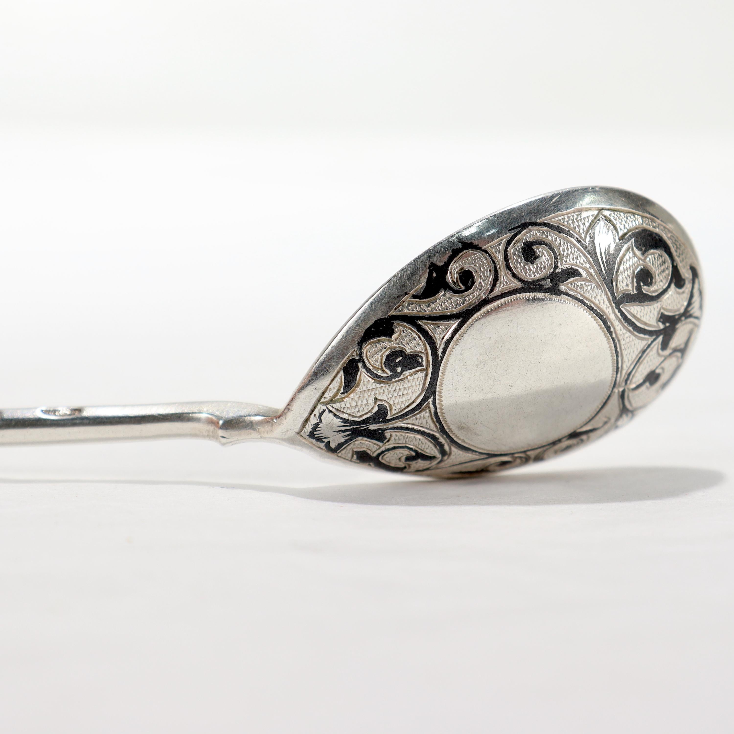 Set of 12 Antique Russian Niello Decorated Teaspoons by Levin Stepan Kuzmich For Sale 9