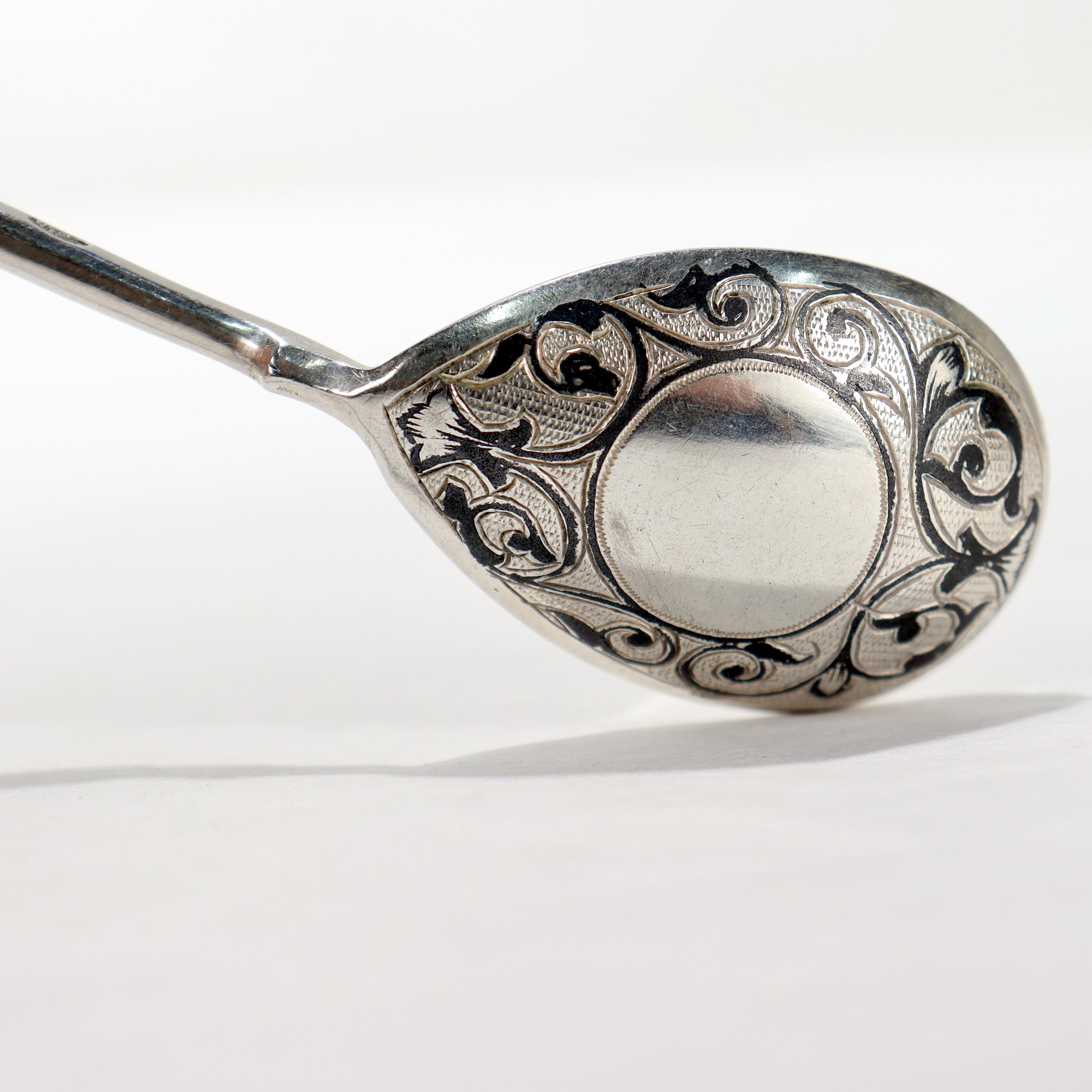 Set of 12 Antique Russian Niello Decorated Teaspoons by Levin Stepan Kuzmich For Sale 10