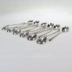 Ensemble de 12 cuillères à thé russes anciennes décorées de niello par Levin Stepan Kuzmich